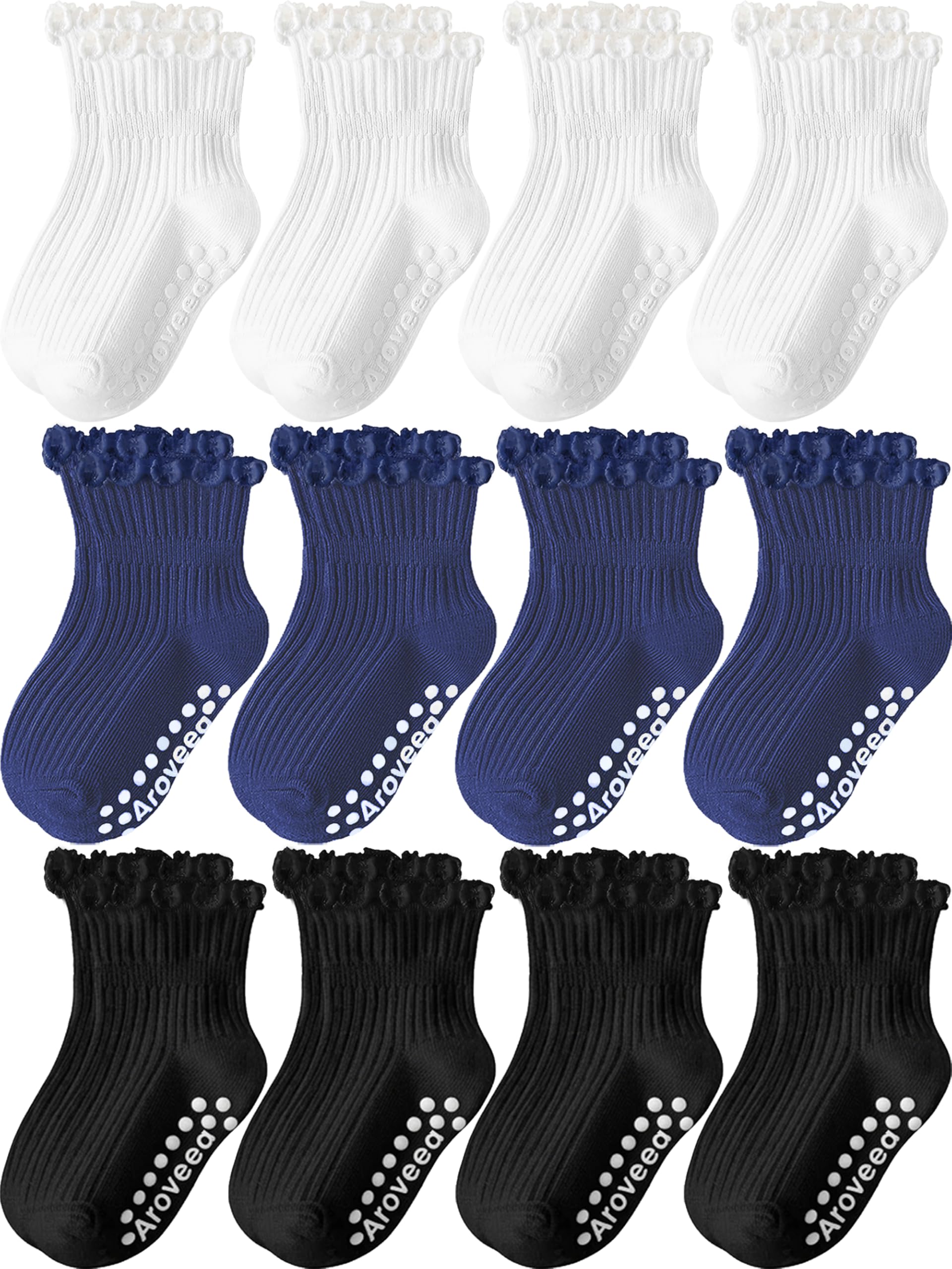 Baby Toddler Girls Socks Grip Ruffle Non Slip Kids Cotton 12 Pack Socks