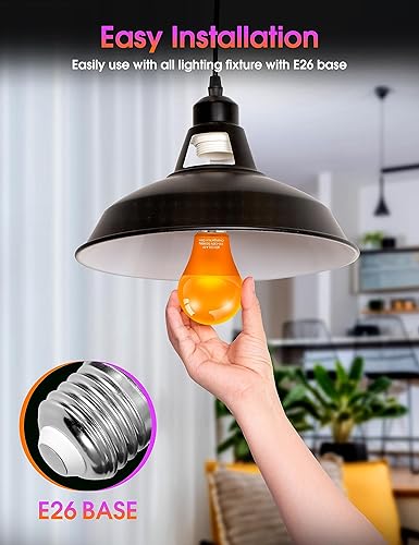 Miniatura 3 de Fulighture Bombillas de luz púrpura naranja para exteriores 4 unidades Bombillas LED A19 de Halloween LED naranja 9 W (equivalente a 60 W) -
