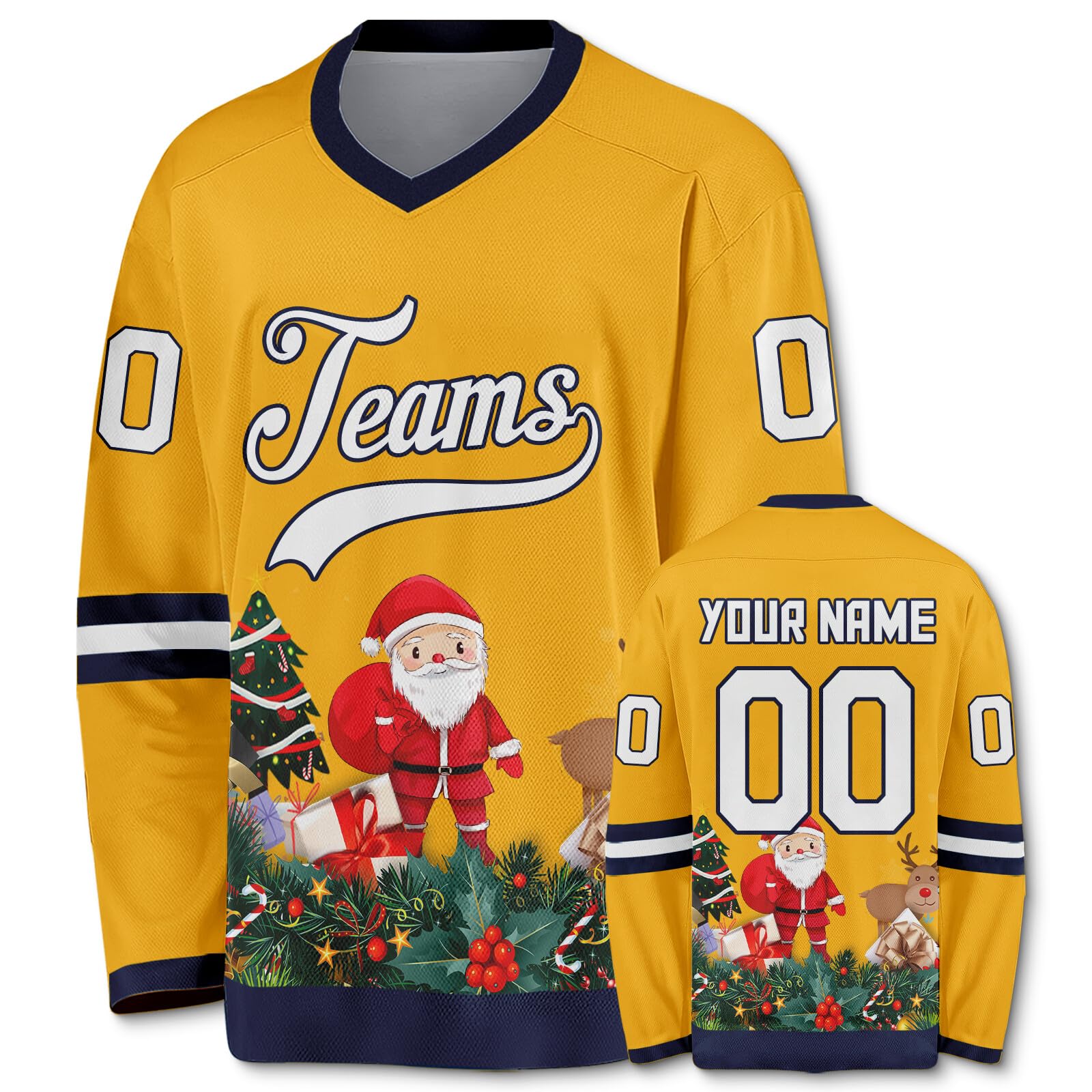 Customized Hockey Jersey Christmas Jersey Santa Claus Customizable Printed Stitched Name Number Hockey Jersey Gift