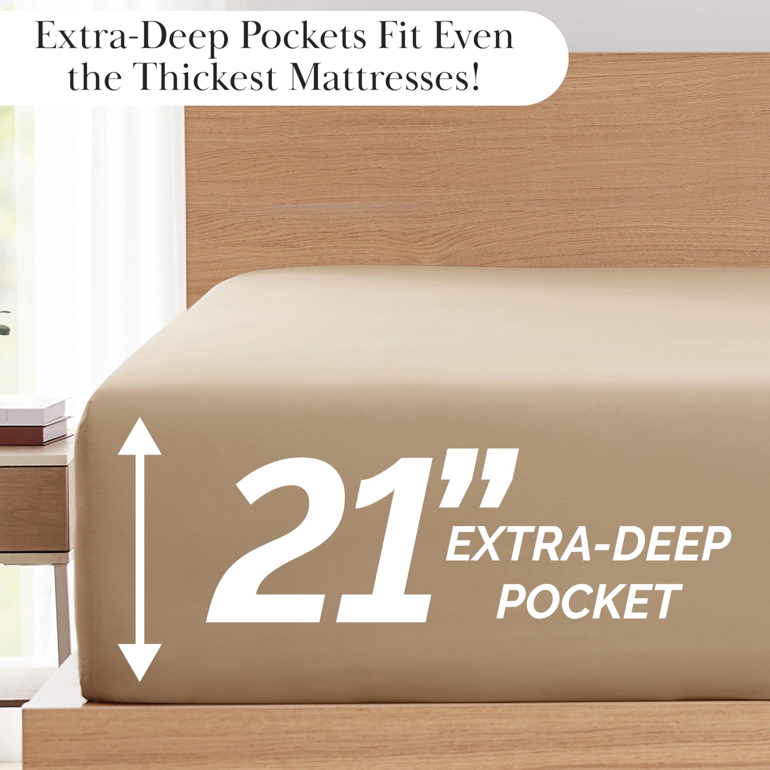 SouthShore Fine Living Vilano Pleats, 4-Piece, 21-Inch Extra Deep Pocket Sheet Set, Queen Sheets Set with Flat Sheets and Pillowcase, Easy Care and Shrinkage-Free Deep Pocket Sheets, Sheet Set, Taupe