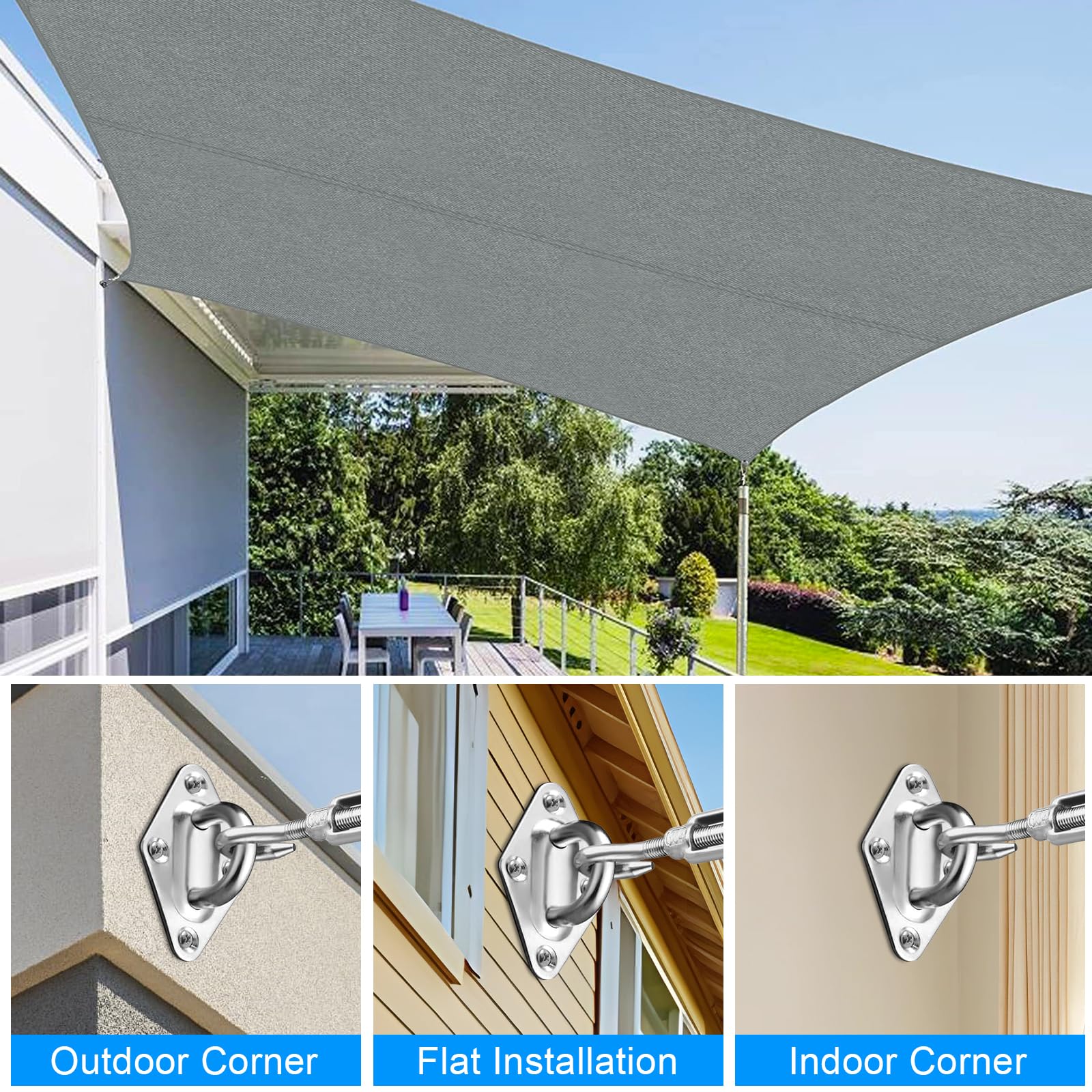 Toldo Vela 3 X 3 m Impermeable, Toldo Vela Rectangular con Ojales, con Kit de Fijación, Transpirable, Protección UV, para Terraza, Jardín, Balcón, Camping, Piscina