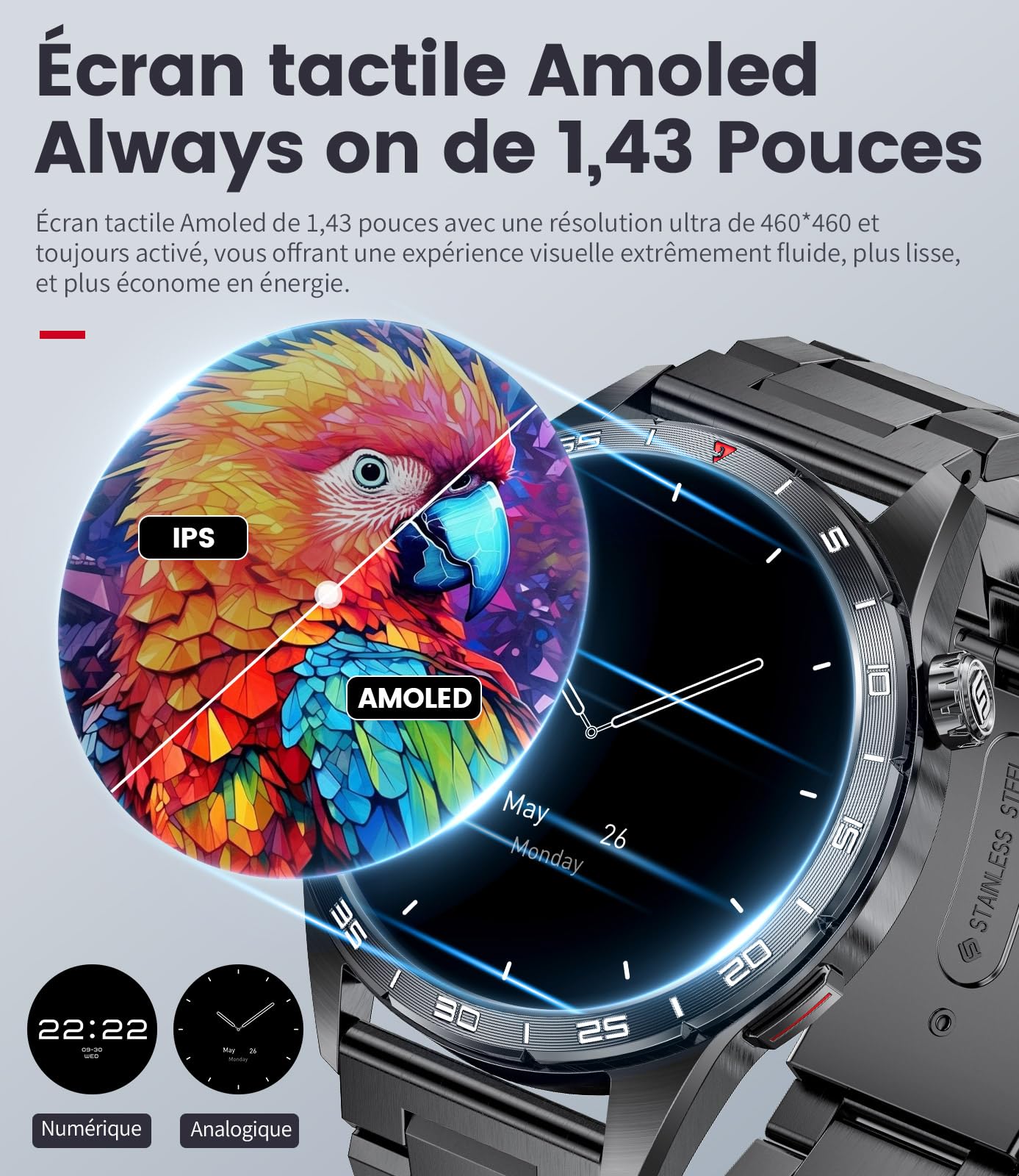 LIGE Smartwatch Uomo con Chiamata e Risposta, 1.43'' AMOLED Schermo Fitness Orologio Uomo, 120+ Modalità Sportive Activity Tracker, Sonno Cardiofrequenzimetro SpO2 per Android iOS, 3 Cinghie