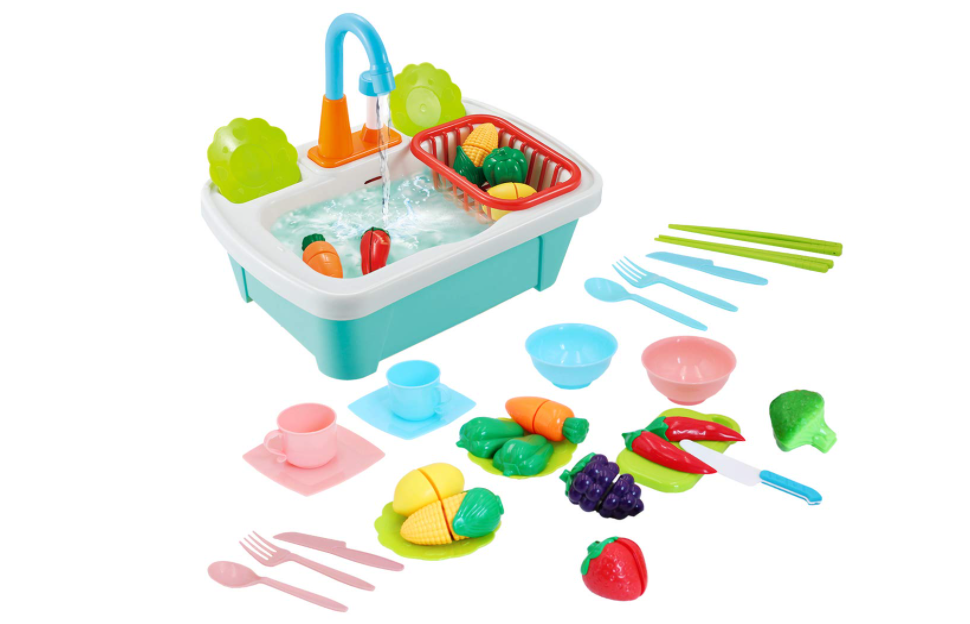 Machine à Laver Jouet Enfant DeAO Avec Lumières Et Sons – 4 Programmes Réalistes, 12 Accessoires – Jeu D'imitation Cuisine Pour Filles Et Garçons 3-6 Ans