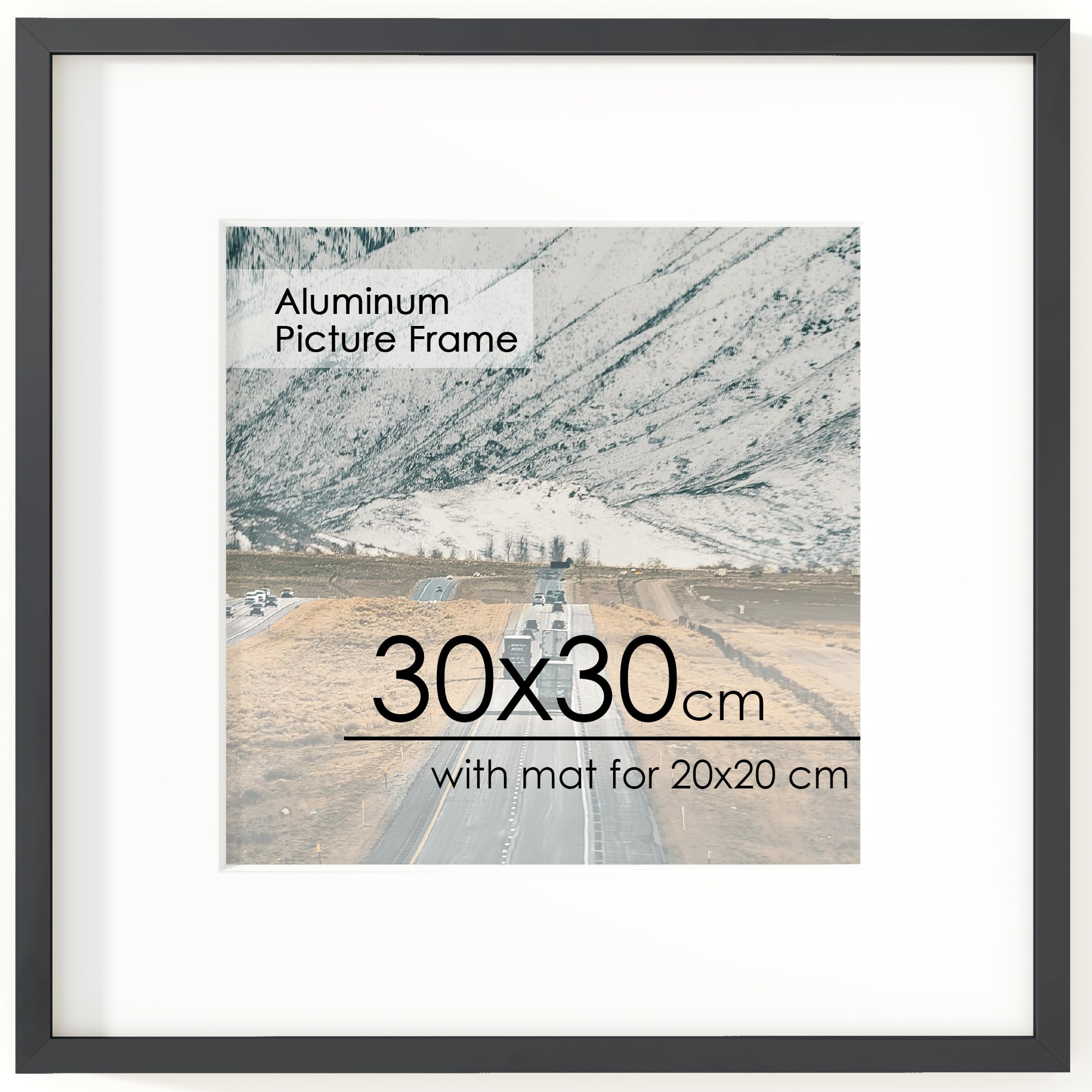 FLYJOE 30x30cm Metal Square Picture Frame For Wall With Mat For 20x20, 30x30 Aluminum Photo Frames with HD Plexiglass For Home Decor, Minimalist Modern Poster Frame Home Wall Decor, Black — image 1