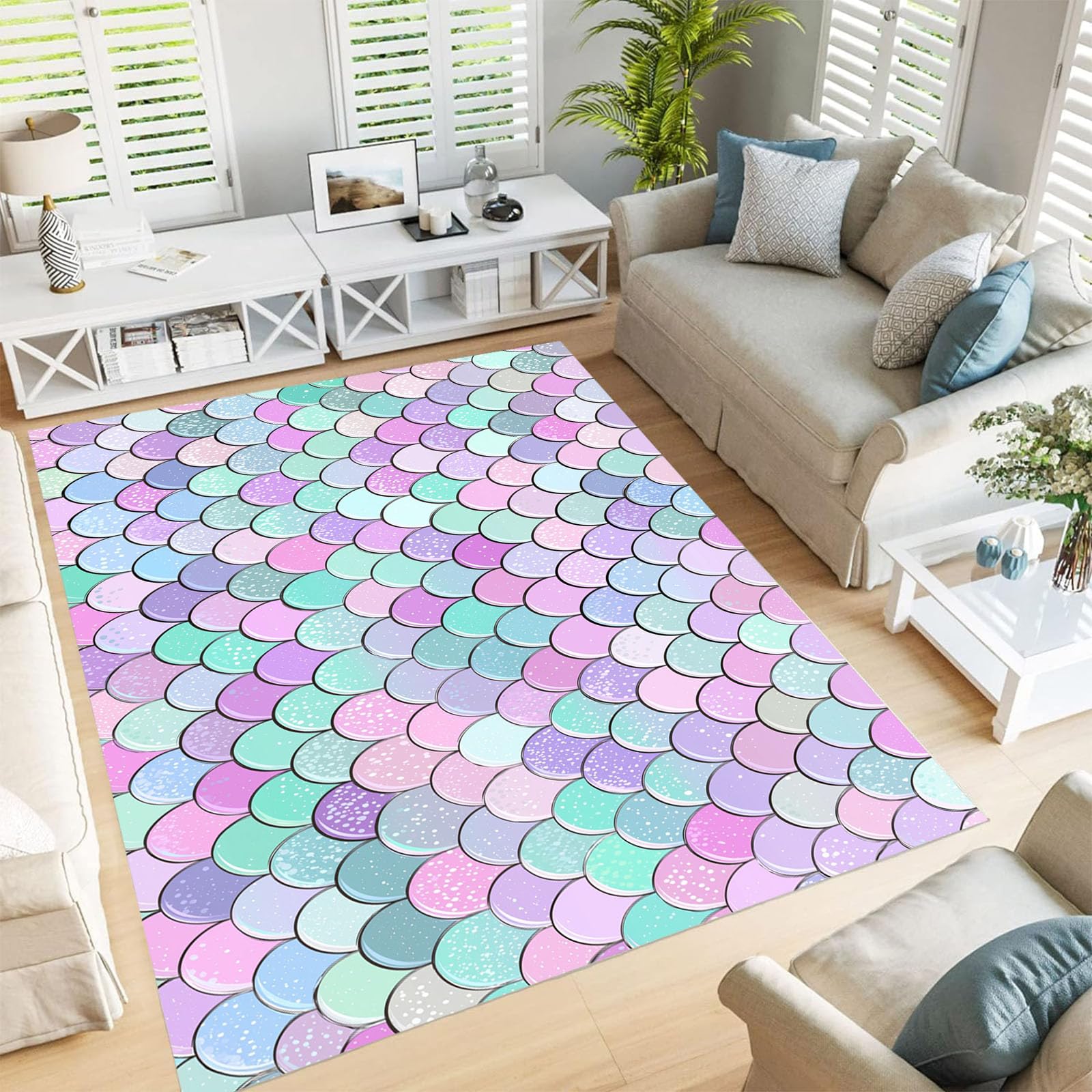Tapis de salon 180x270 géométrie dessin animé lilas sirène antidérapant