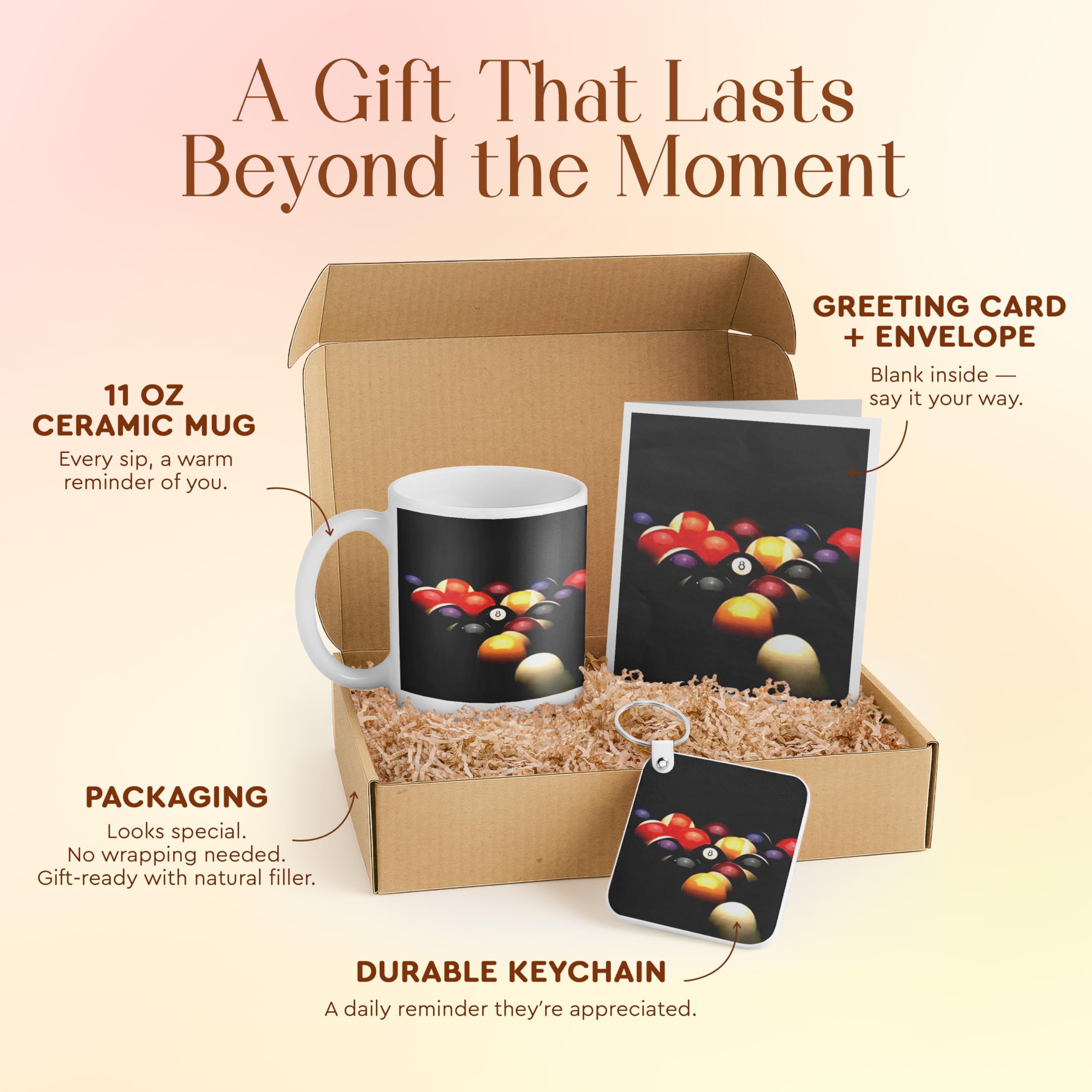 3dRose Billiards Gift Set for Pool Players – Includes Mug, Keychain, and Playing Cards – Colorful Billiard Balls Design – Perfect for Birthdays and Holidays