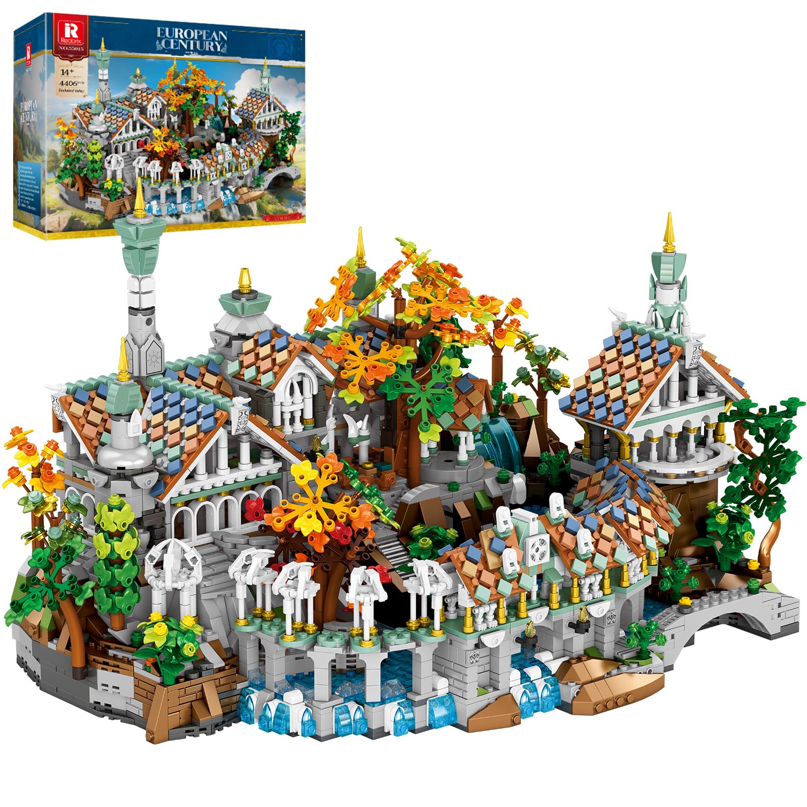 Reobrix Medieval Valley City Building Set Adults, European Architecture Model Kits, 55015 MOC Construction Toy Collection Home Office Decor, Ideal Creative Gift for Adults (4406 Pieces)