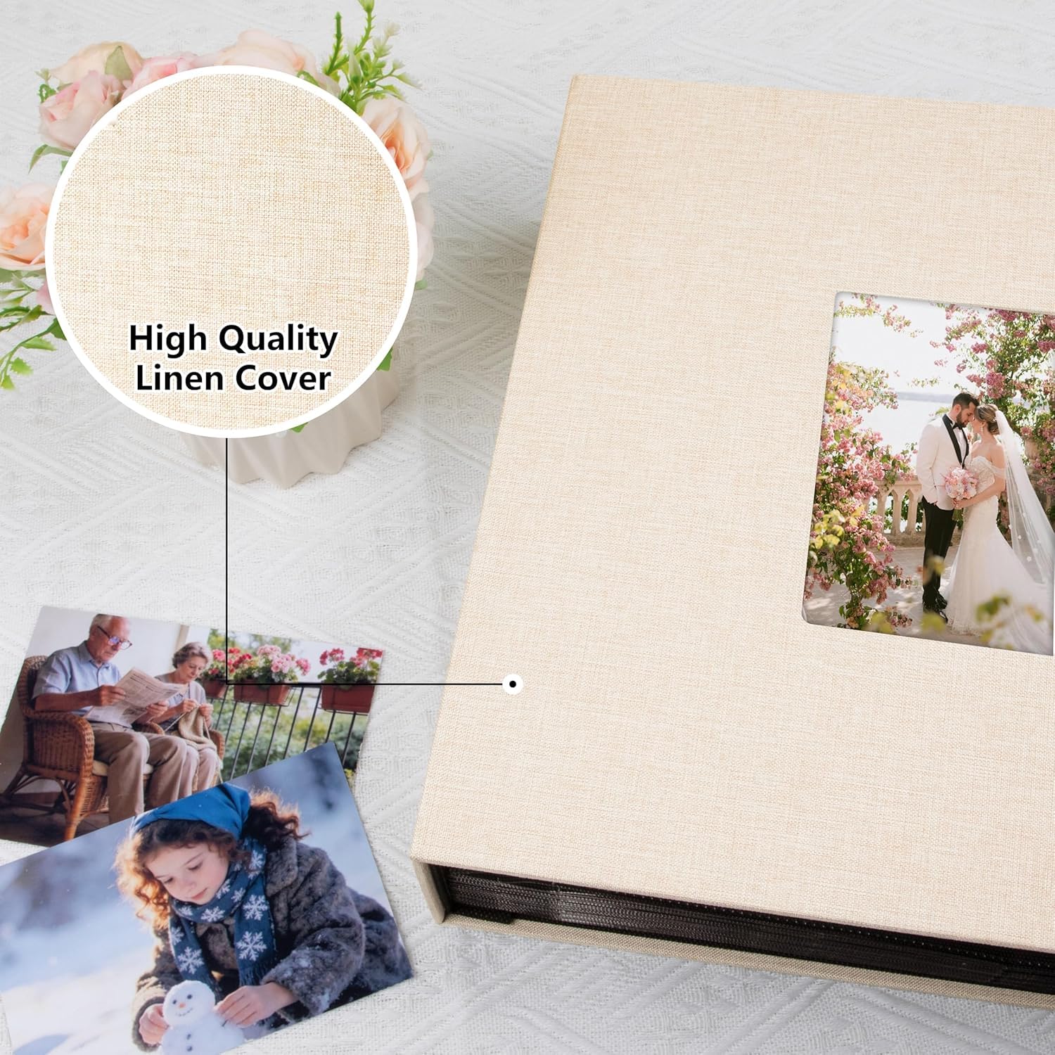 Aevdor Album fotografico con 1000 tasche, 10 x 15 cm, con copertina in lino, per matrimoni e famiglia, contiene 1000 foto orizzontali e verticali, pagine prive di acidi, album fotografico da 10 x 15