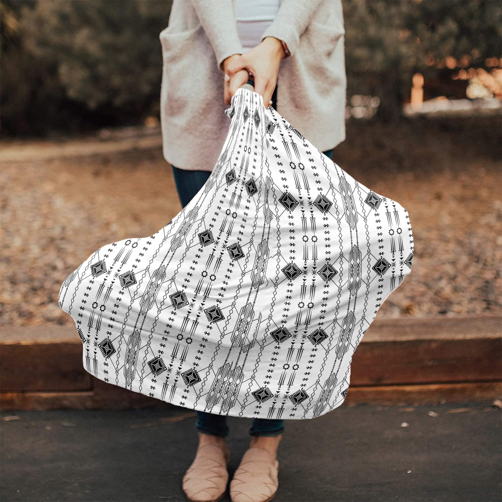 Nursing Cover for Breastfeeding Scarf, Geometric Black Lines Abstract Baby Car Covers Super Soft Multi Use for Canopy Shopping Cart Cover Blanket Stroller Cover