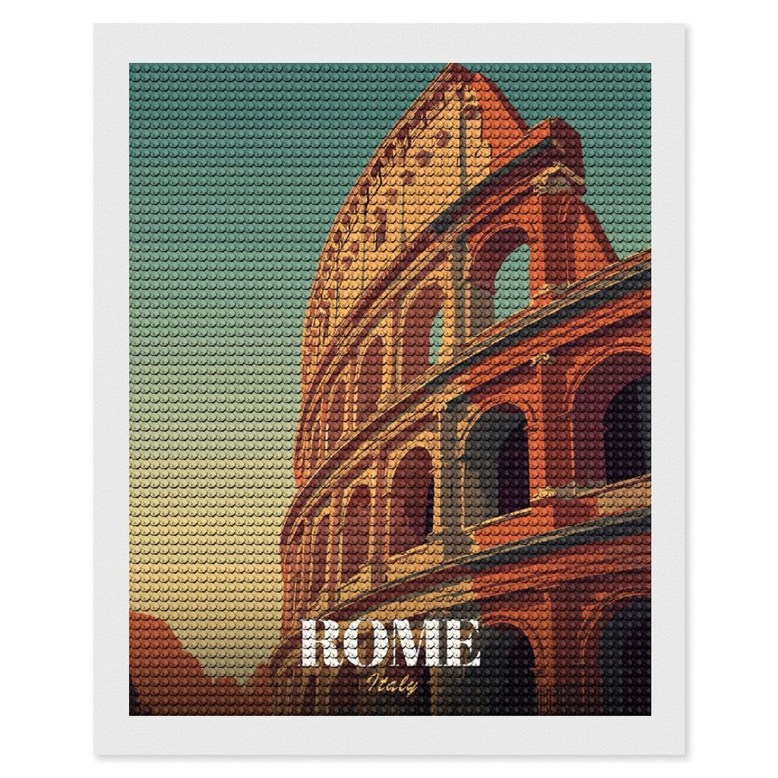 Junmoney Rome Colosseum Italy Travel Crystal Diamond Art Kit 16"x20", Stress Relief Craft, Decorative Artwork, Vintage Style Decor, Birthday Gift