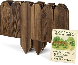 Wood Garden Edging for Landscaping – Flat Panel Fence Border for Flower Beds, Decorative Wooden Stakes for Lawn & Pathway, Durable Natural Wood Design for Outdoor Use, 5.9 in H x 4.0 ft L (1 Pack)