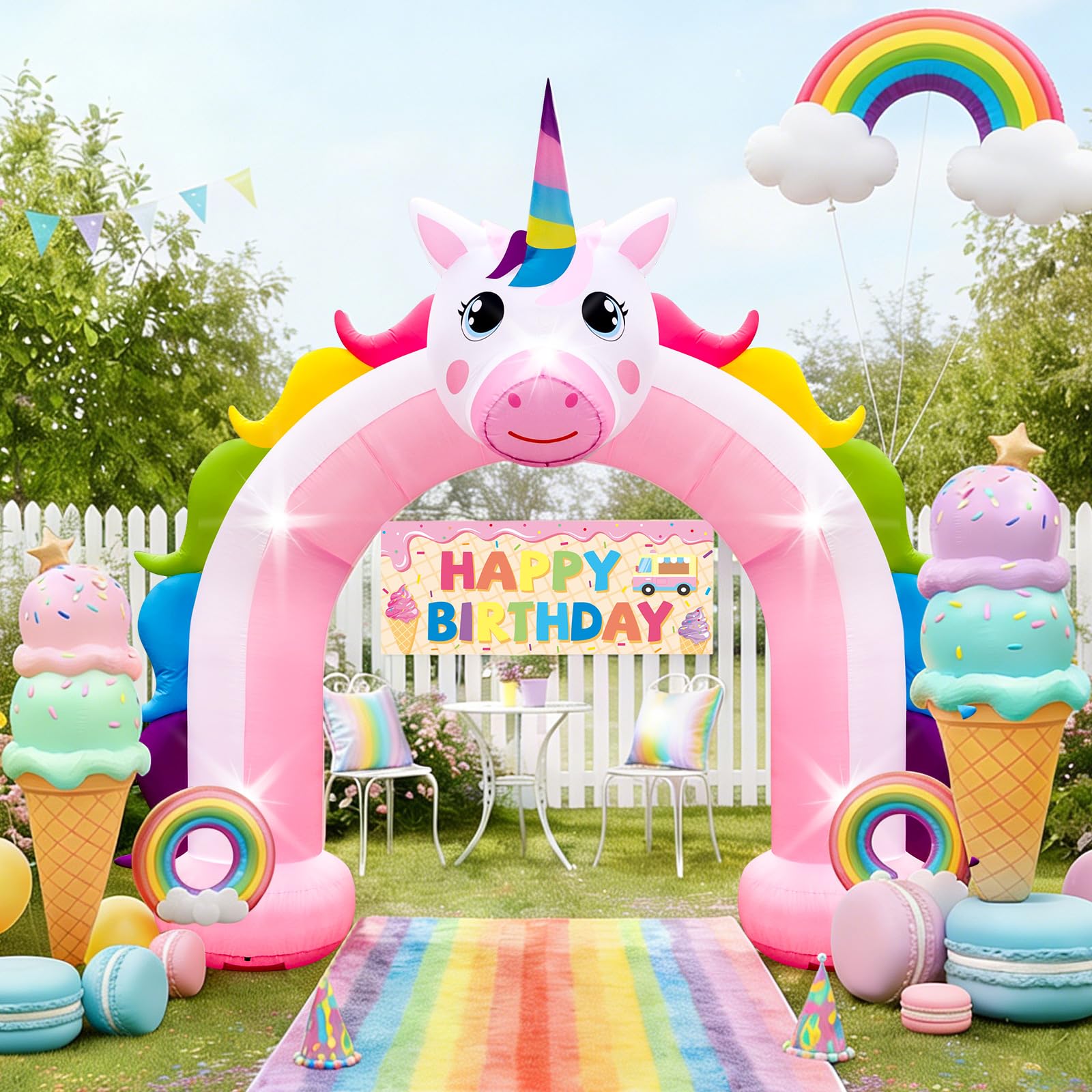Photo 1 of 10FT Inflatable Unicorn Arch Outdoor Decorations Giant Inflatable Unicorn Rainbow Photo Backdrop with Built-in 5 LED Lights for Summer Beach Unicorn Pool Parties Girls Birthday Decor