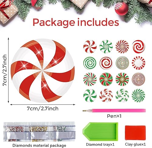 Miniatura 2 de 16 piezas de caramelo de Navidad de diamantes de pintura artística imán de nevera de caramelo de Navidad imán de nevera DIY pintura de diamantes kit