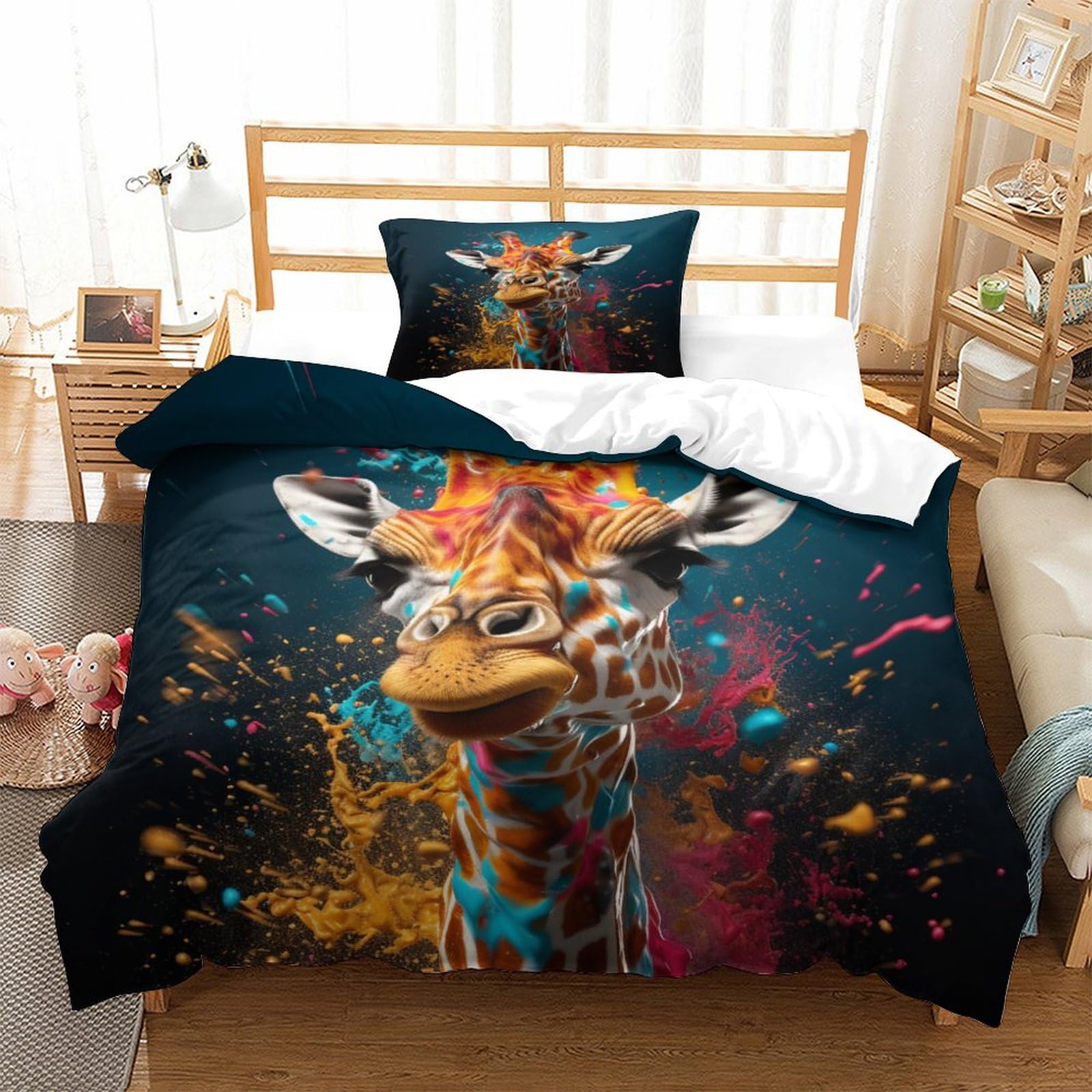 P1S9U7W5Y 3D Printed Splash Giraffe Duvet Cover Set 3pcs Microfiber Abstract Animal Bedding Set Single