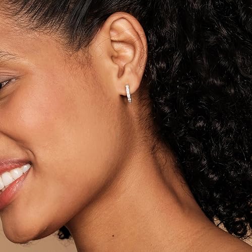 Miniatura 2 de PAVOI 14K Gold Plated Sterling Silver Post Pave Cubic Zirconia Huggie Hoop Earrings for Women