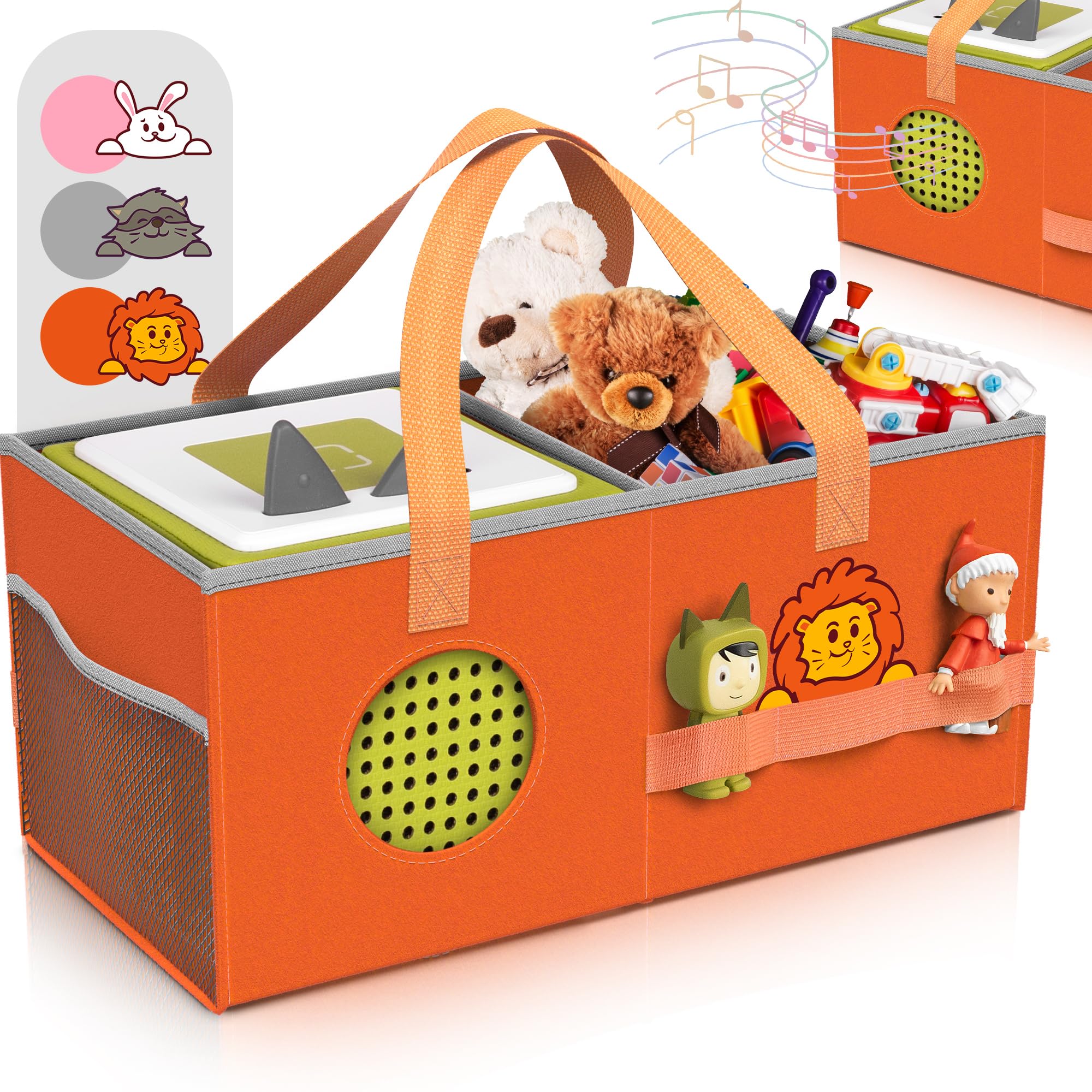 HeldenzimmerTonie bag orange for Toniebox with lion - secure Tonie box storage in Toniebox bag for up to 10 figures and accessories in double pocket