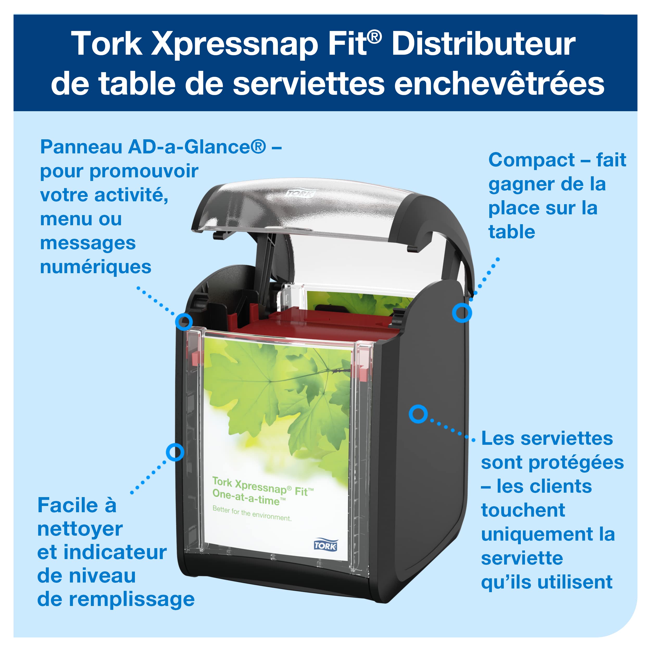 Tork Distributeur de Serviettes de Table Xpressnap Fit – 272900 | Noir, Distribution Feuille-à-Feuille, Destiné aux Restaurants, Usage Unique, Distributeur N14