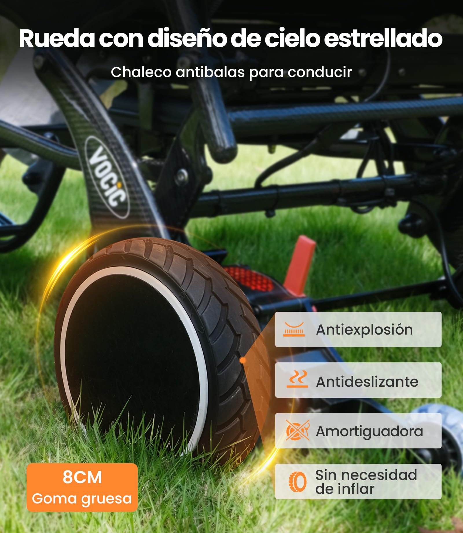 VOCIC V81 Carbono Silla de ruedas electrica plegable ligera 24KG,Sillas ruedas eléctrica de doble batería,28KM electric wheelchair para todos los terrenos,Aprobado por la aerolínea