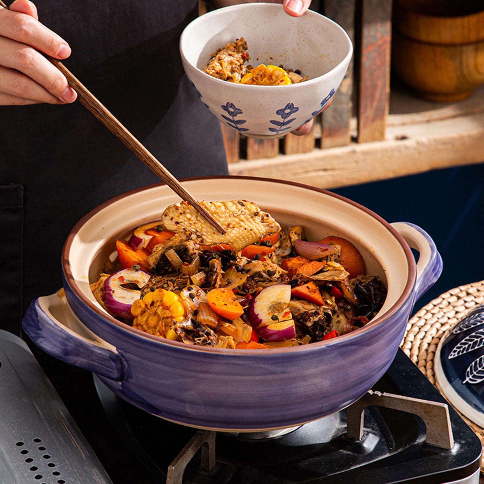 Cazuela De Cerámica, Olla De Barro Japonesa Olla De Arroz De Piedra Donabe con Tapa, Olla De Barro Olla De Cerámica Olla De Cazuela Olla De Cocina Saludable Olla De Sopa Olla Caliente