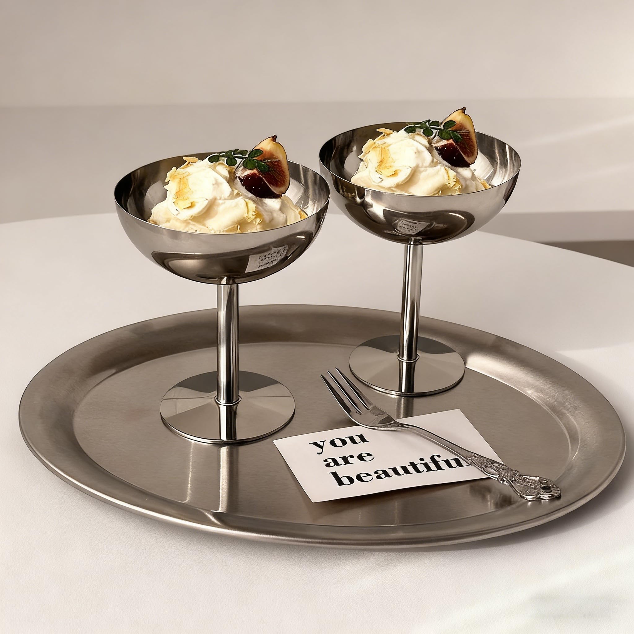 Tissting 2Pcs Stainless Steel Ice Cream Cups, Stackable Dessert Bowls