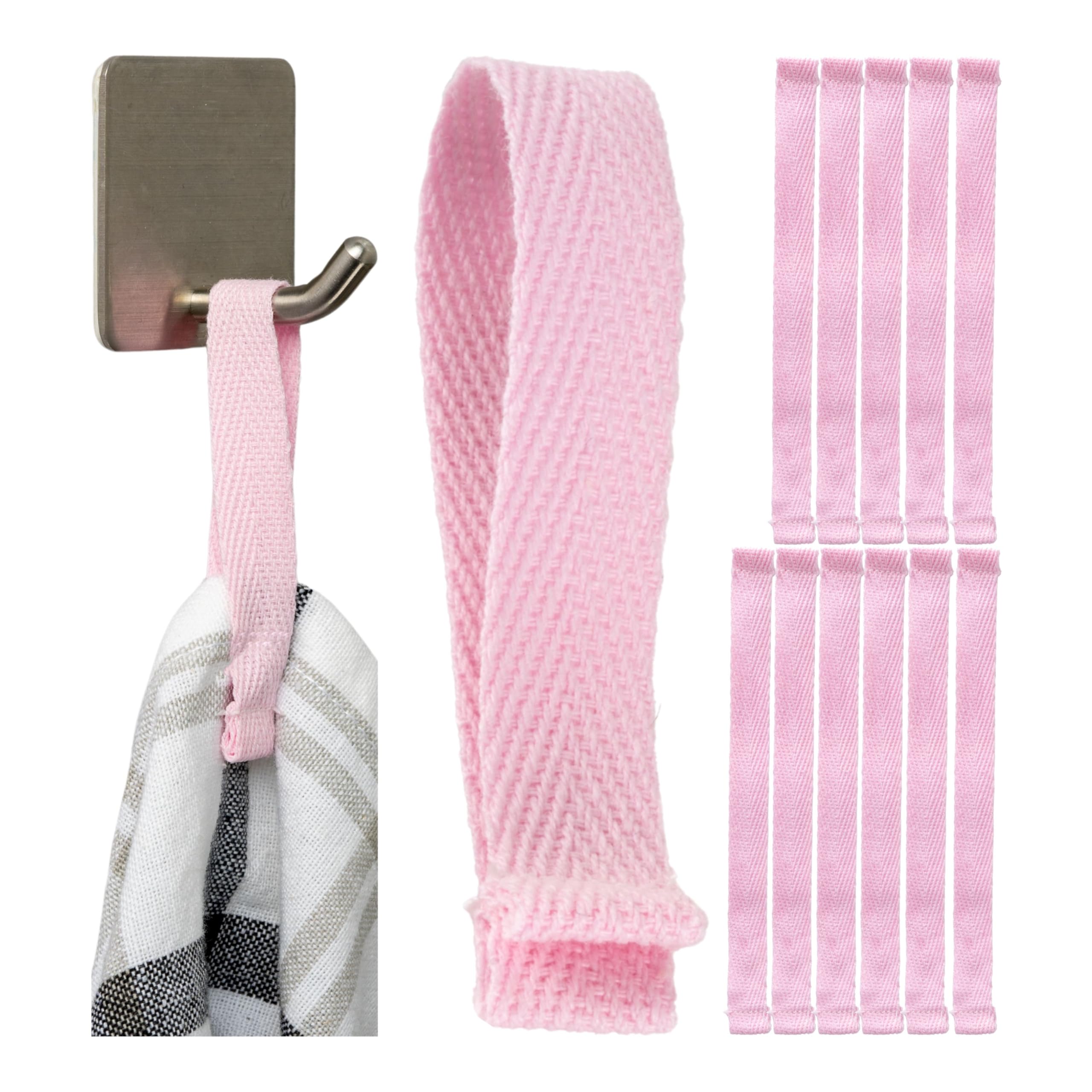 Your Day Mate Towel Hanger for Sewing on, 12 Pieces, 150 x 12 mm Loops, in Pink, Made of Cotton, Folded and Sewn Ends, Hanger Holder Set for Tea Towel, Hand Towel, Cloth, Decoration, Camping