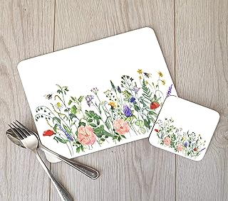 Wild Flower Hardboard Placemat and Coaster Set, Flower Table Setting, Flower Place Setting, Wild Flower Coaster, Placemat and Coaster Set