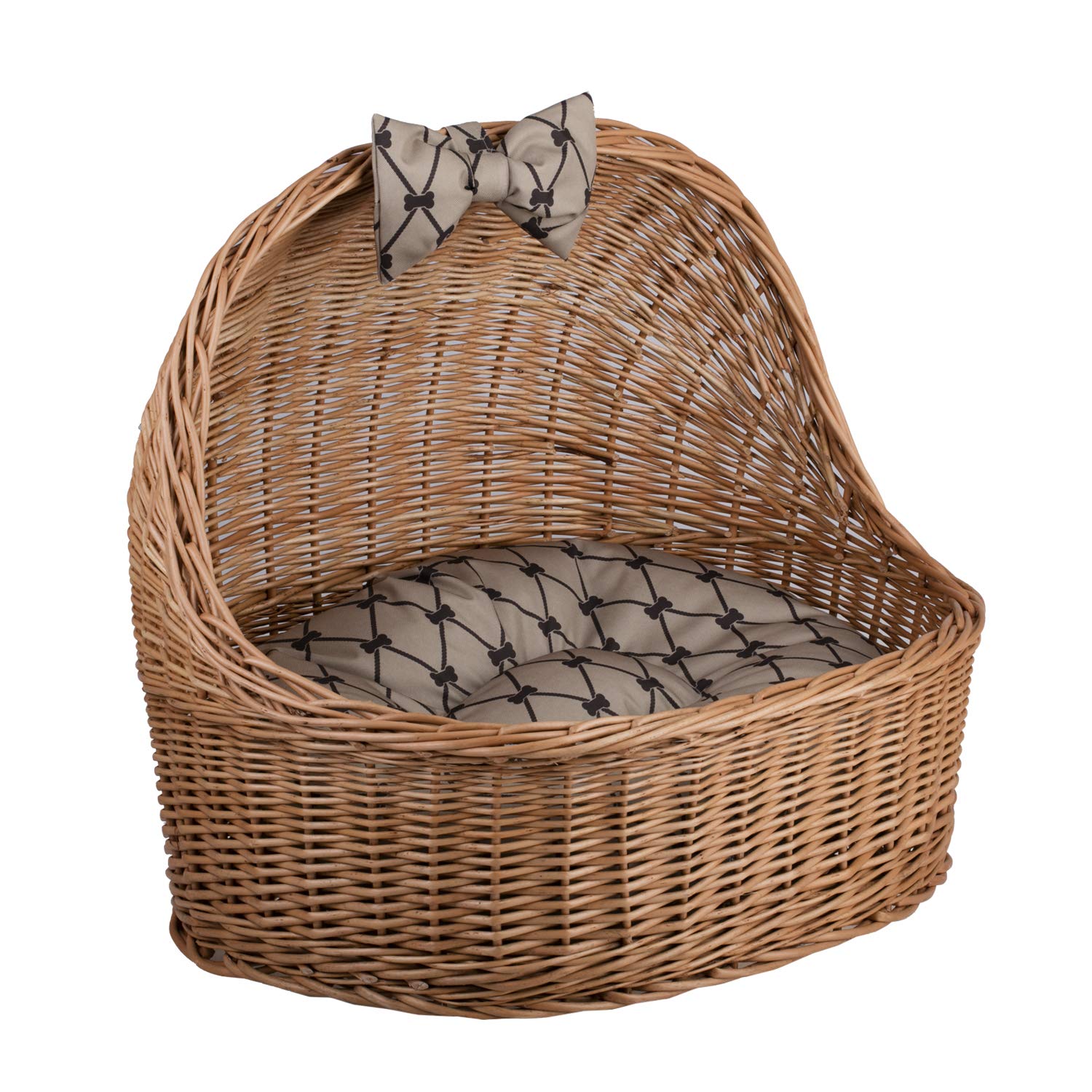 e-wicker24 Cesta in Vimini per Cani e Gatti con Cuscino Morbido - Cuccia per Animali Domestici Interno - Lettino Divanetto Calmante Naturale