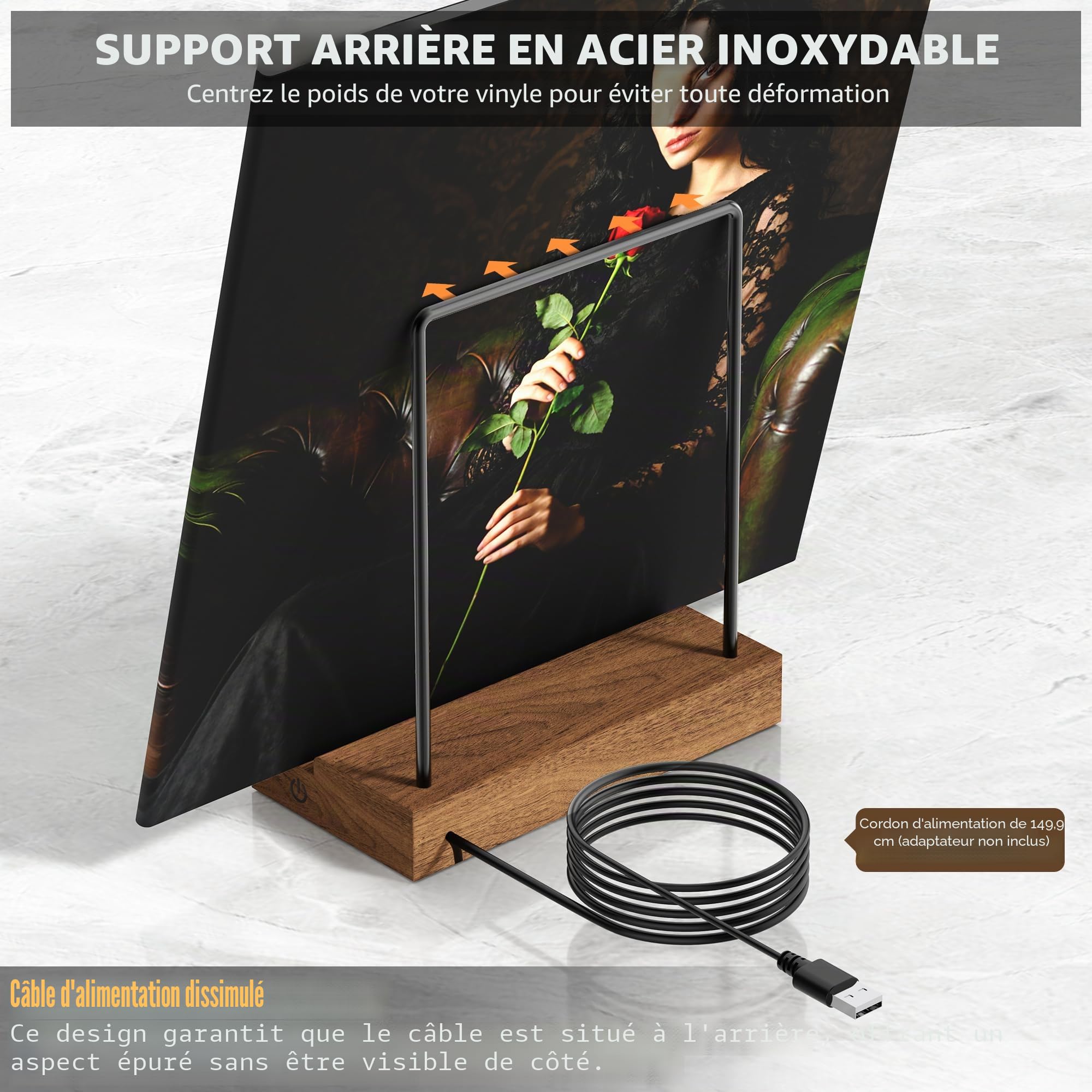 KORRTFID Now Playing Support de disque vinyle lumineux avec contrôle du son RVB, barre lumineuse du rythme de ramassage, lumière blanche chaude avec lettres acryliques anti-empreintes digitales