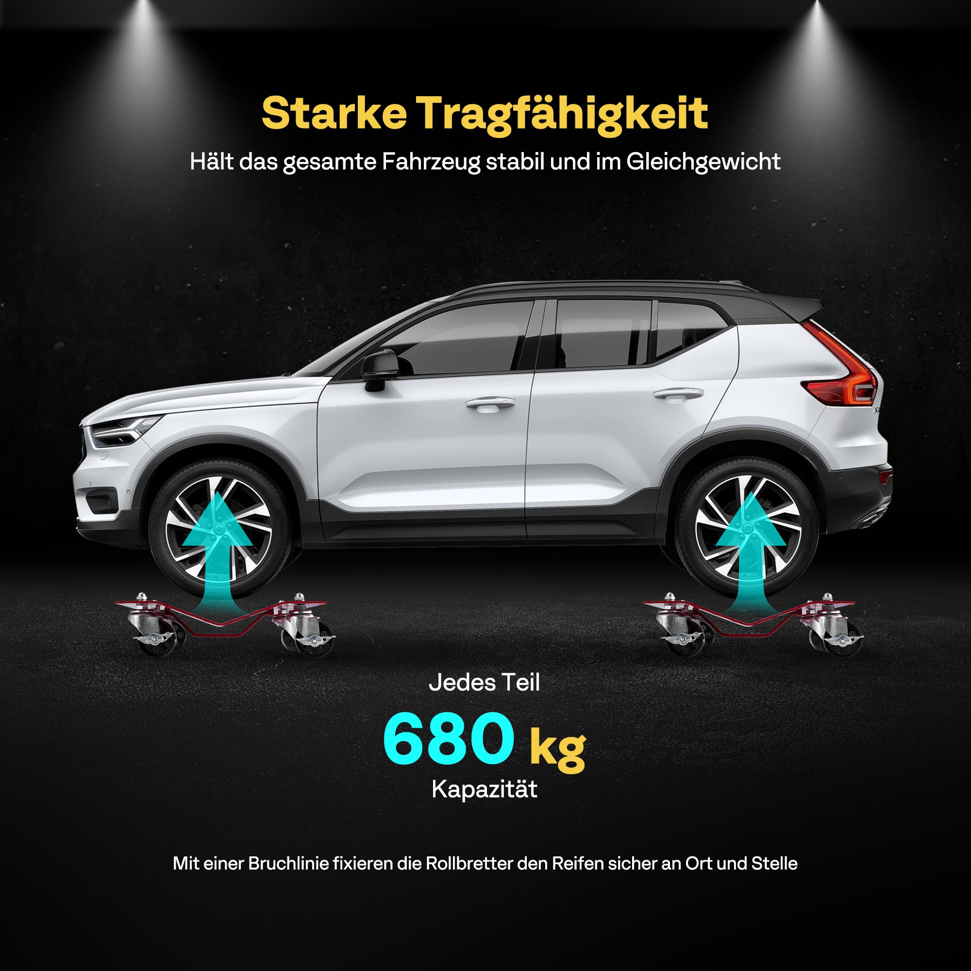 VIVOHOME Rangierroller Set für PKW 4 Stück Rangierhilfe insgesamt 2720kg Tragkraft, Mobiler Wagenheber aus pulverbeschichtetem Stahl für Auto PKW Lastwagen Motorrädern