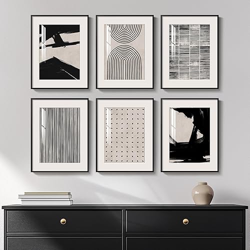 Framed Black and White Abstract Wall Art, 6 Pieces Modern Prints Paintings Artwork for Walls, Minimalist Abstract Pictures for Living Room Bedroom Dining Room Office Bathroom Wall Decor 11x14 Inch