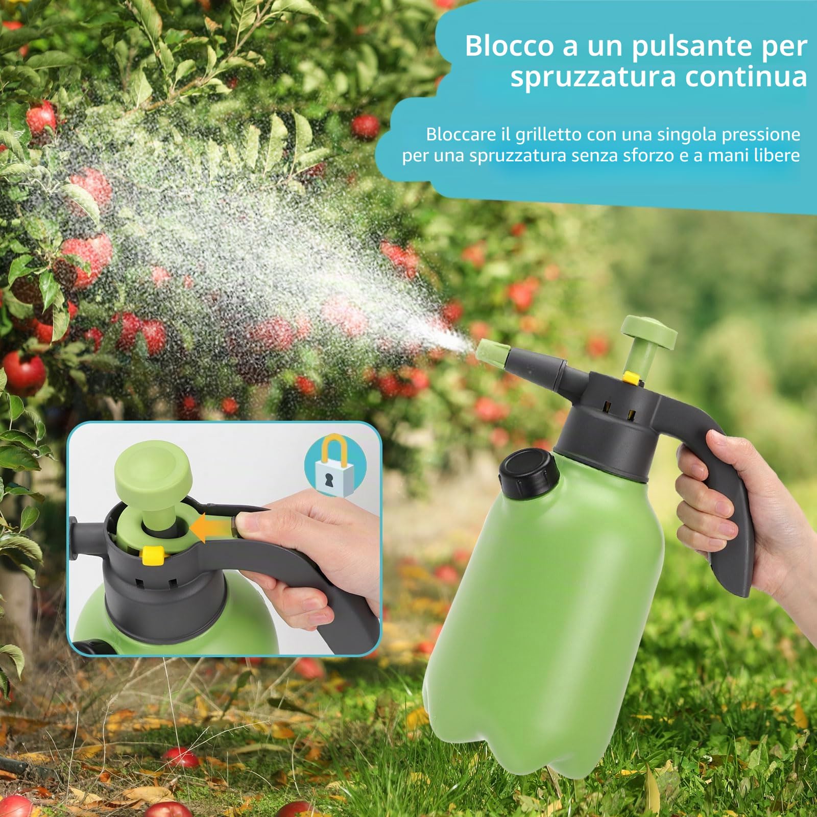 BigKing Spruzzatore a pressione compatta da 2 l, bottiglia spray con asta di estensione per giardino, irrigazione in vaso all'interno