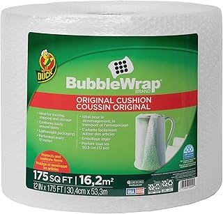 Duck Brand Bubble Wrap Roll, Original Bubble Cushioning Wrap for Packing, Shipping, Mailing, and Moving, Perforated Every 12", 12" x 175' (286891)