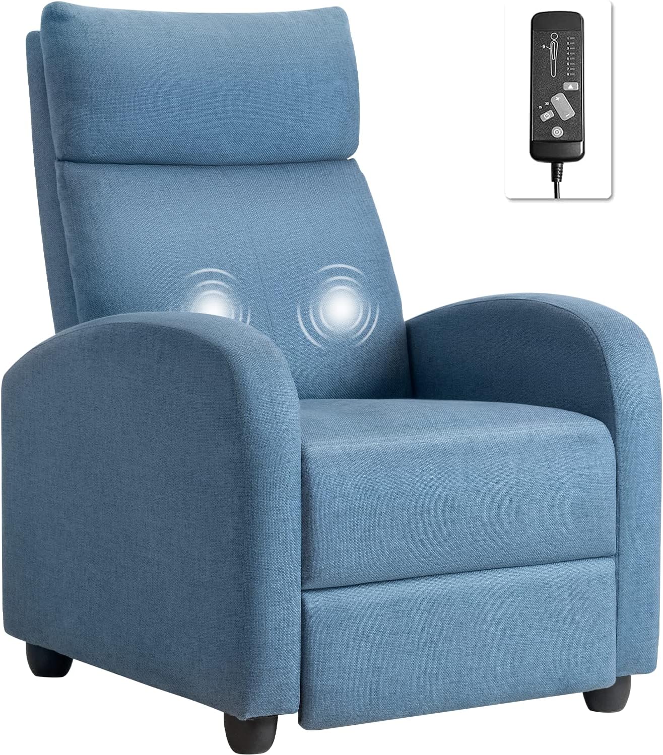 VICTONE Recliner Chair Massage Recliner Sofa Adjustable Single Fabric Recliner with Thicker Seat Cushion Modern Home Theater Seating for Living Room (Blue)