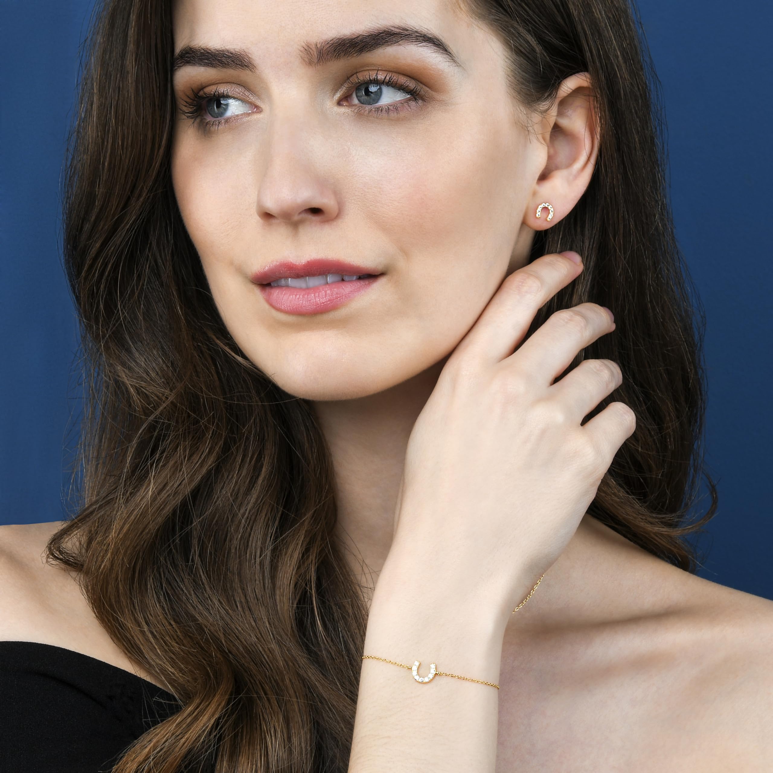 Diamond Treats Pulseras de herradura de la suerte en plata de ley 925 para mujeres y adolescentes, delicada pulsera de herradura de plata, oro amarillo u oro rosa con brillantes circonitas cúbicas