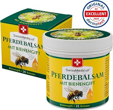 SwissMedicus Horse Balm with Bee Venom & 25 Herbs - Cool and Warm at the Same Time - for Massage the Skin in the Area of Stressed Back & Joints (150 ml)