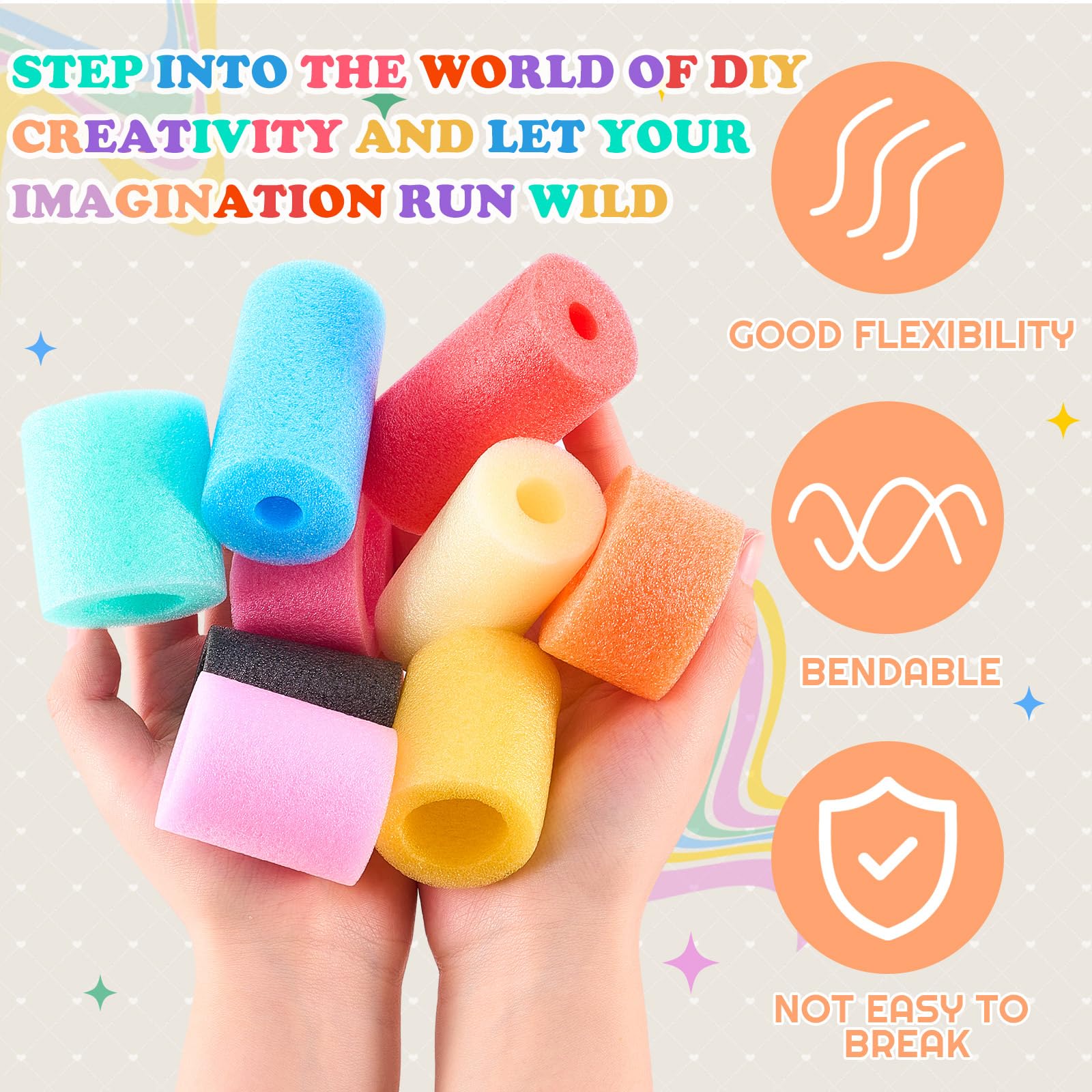 Frienda 100 piezas de fideos para piscina, multicolor, para manualidades, cuerda de fideos, tamaño pequeño, versátil, fideos de espuma, tubo de espuma flotante mixta para jugar o hacer manualidades,