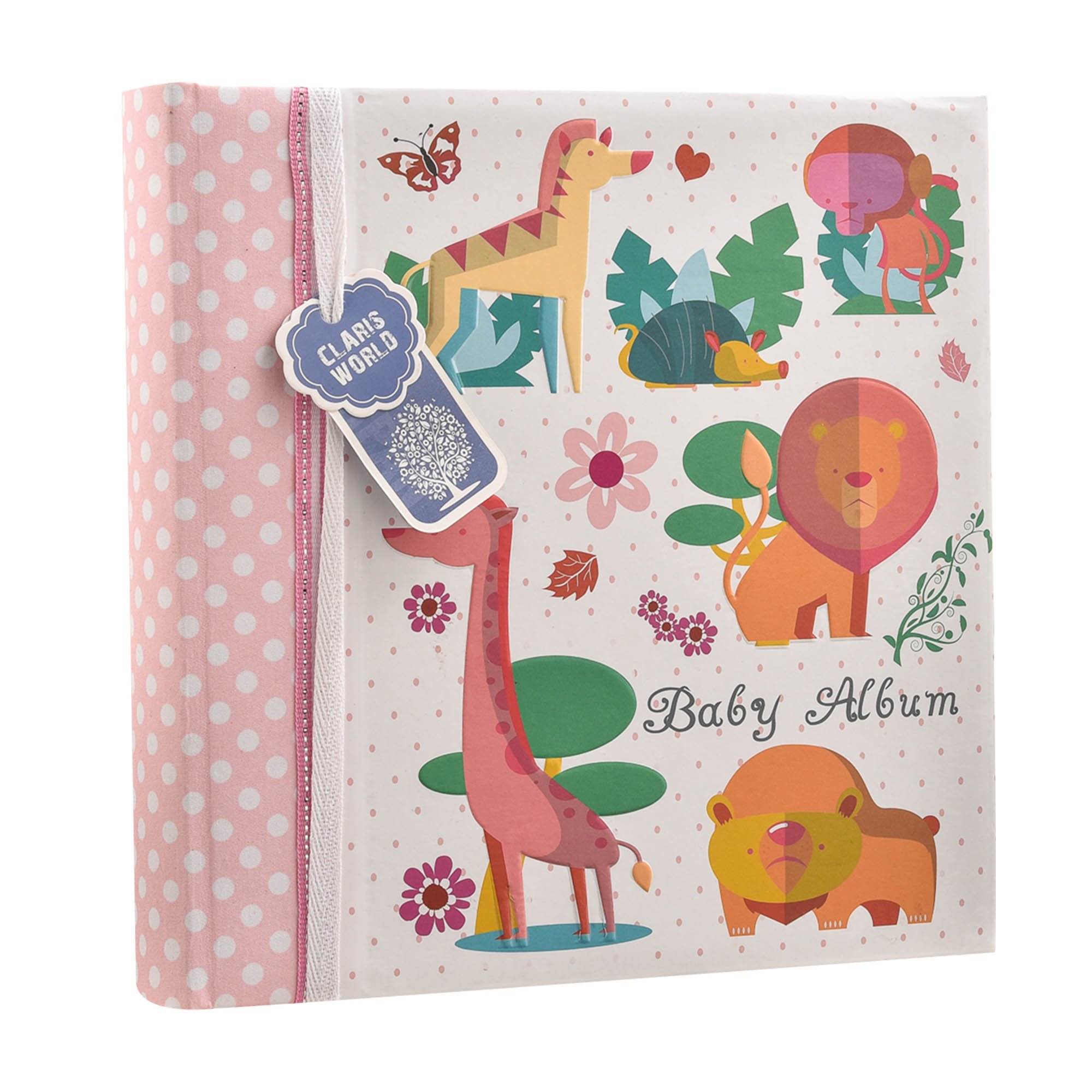 ARPAN Baby Girl Pink Slip In Memo Photo Album 4x6 200 Photos, Jungle Animals Design, Baby Photo Album with Index Pages & CD/DVD Pocket