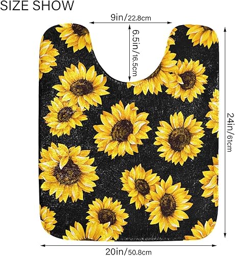 Miniatura 2 de Alfombra de baño negra con girasoles, alfombra de baño suave, absorbente, alfombra de baño, alfombra de baño, alfombra de baño lavable,