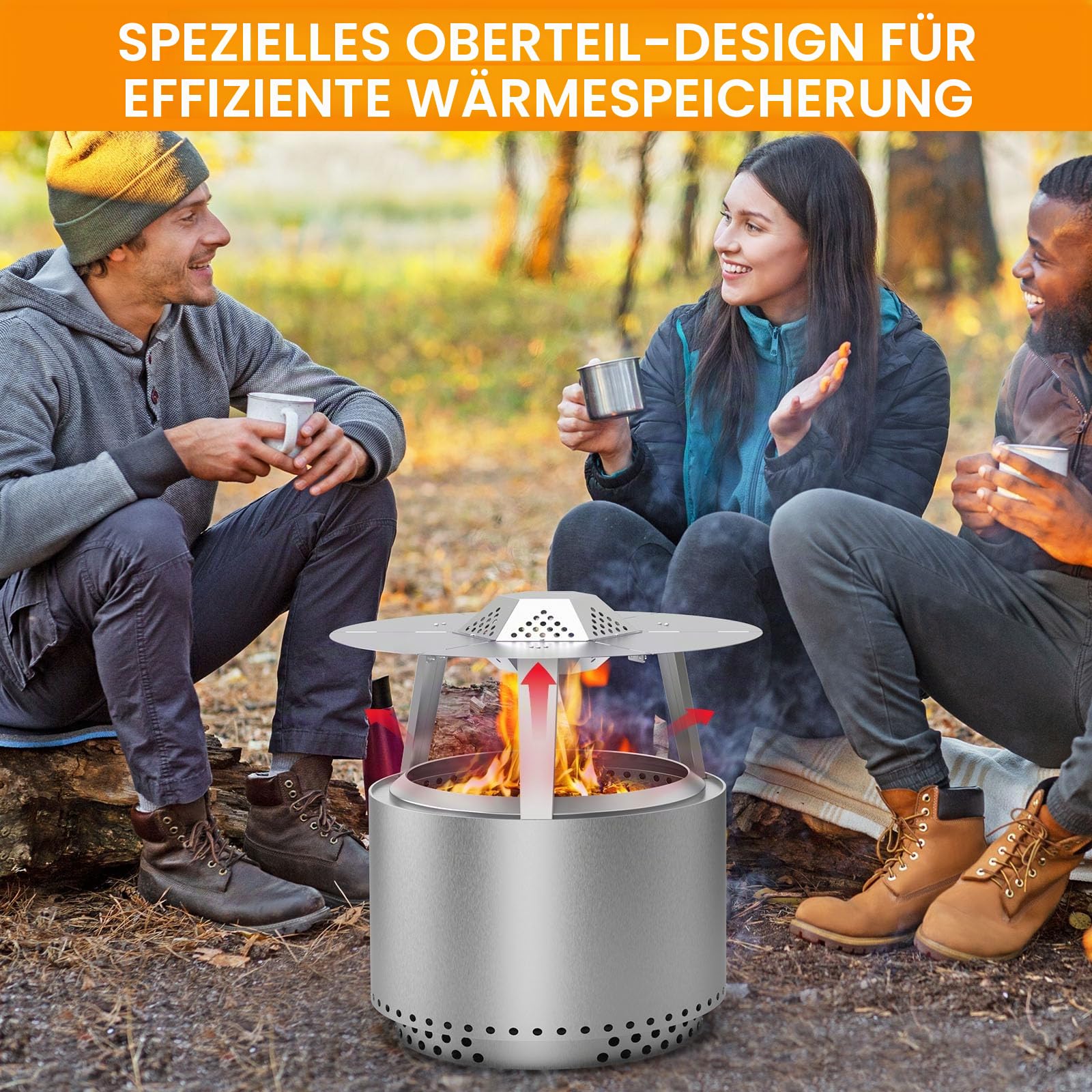 Wärmeabweiser für Soloofen Lagerfeuer Zubehör Soloofen Lagerfeuer 49,5 cm Deflektor 304 Edelstahl Solo Herd Bonfire 2.0 Heat Deflektor Bonfire Solo Ofen Heat Deflector mit Tragegriff