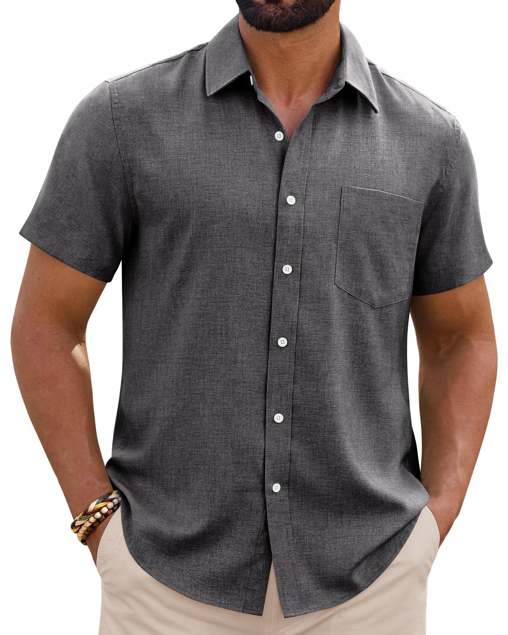 siliteelon Leinenhemd Herren Kurzarm Regular Fit Sommerhemd Freizeithemden Leicht Luftig Outdoor Strand Leinen Shirt