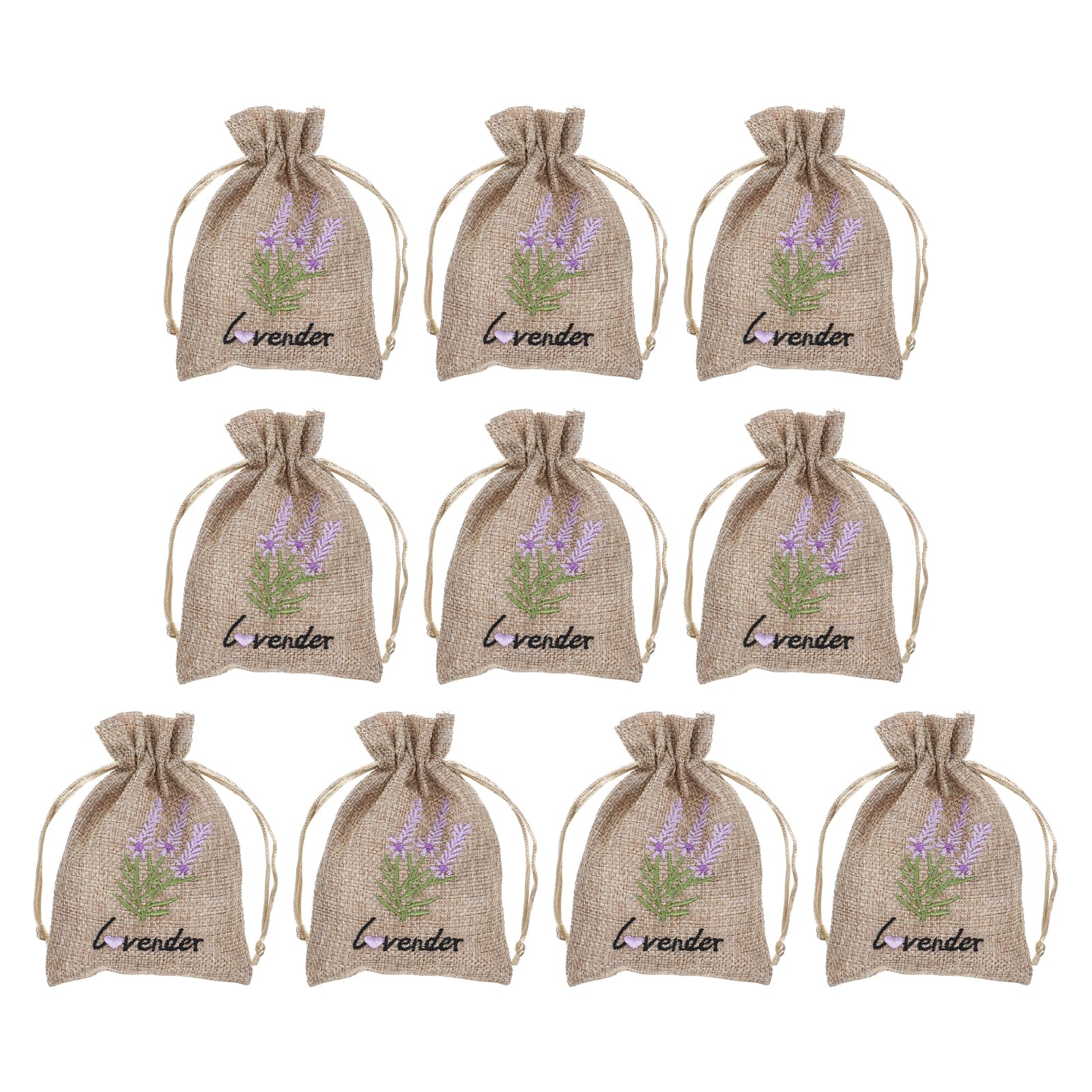 LOGOFUN 10PCS Jute Lavender Sachet Bags with Drawstring Small Burlap Favor Bags Linen Jewelry Pouches for Wedding Party Supplies - 10 * 14CM Beige