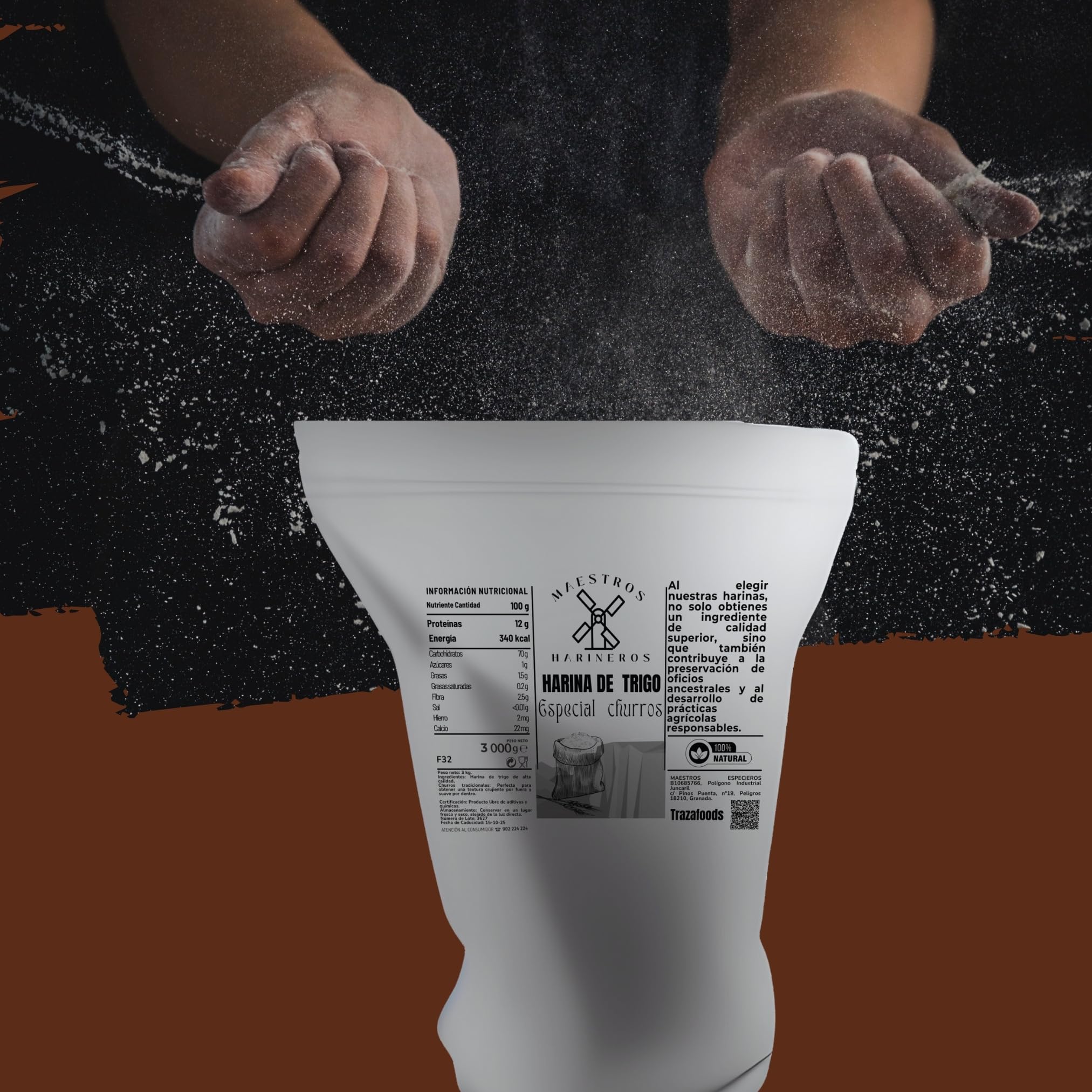 Harina de Trigo para Churros, 3 kg - Maestros Harineros - Granulometría Fina, 100% Trigo Duro