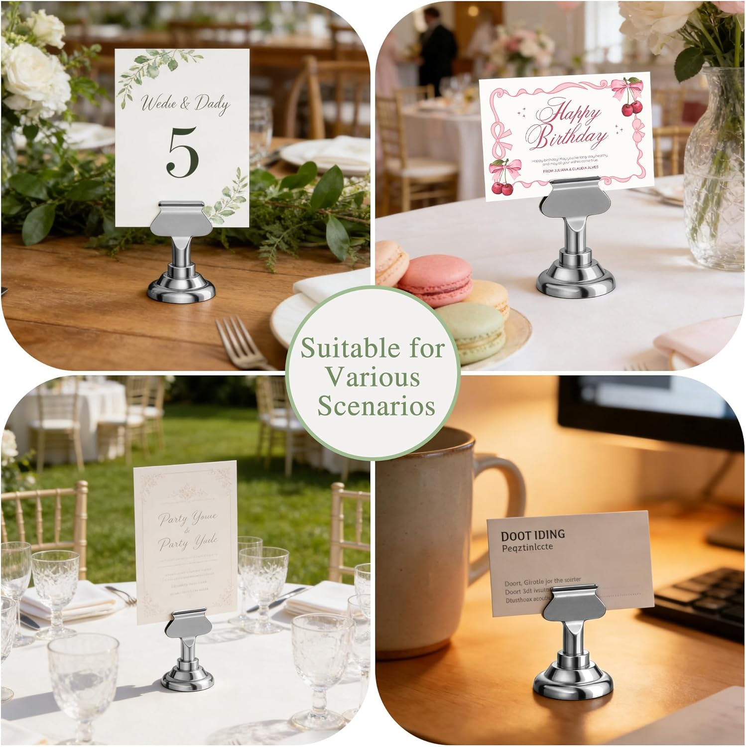 Urban Deco 36 Pieces Table Card Holder Place Card Holders 1.7 inches Gold Steel Card Holders for Photos, Food Signs, Memo Notes, Weddings, Restaurants, Birthdays(Silver 36PK)