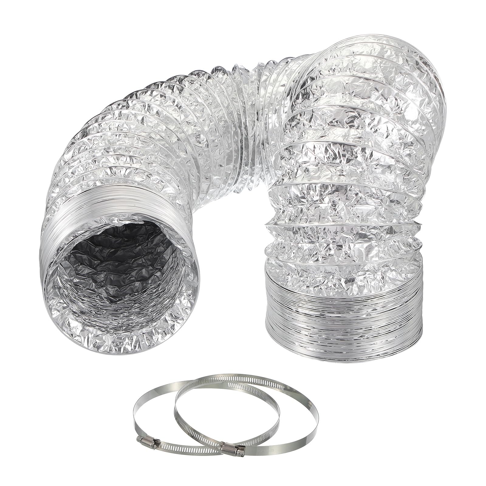 PATIKIL 5 Meters Dryer Vent Hose, 152.4mm Diameter Flexible Aluminum Ducting Flex Air Ducting Dryer Vent 2 Clamps Included for Heating Ventilation Air Conditioning, Silver โ image 1