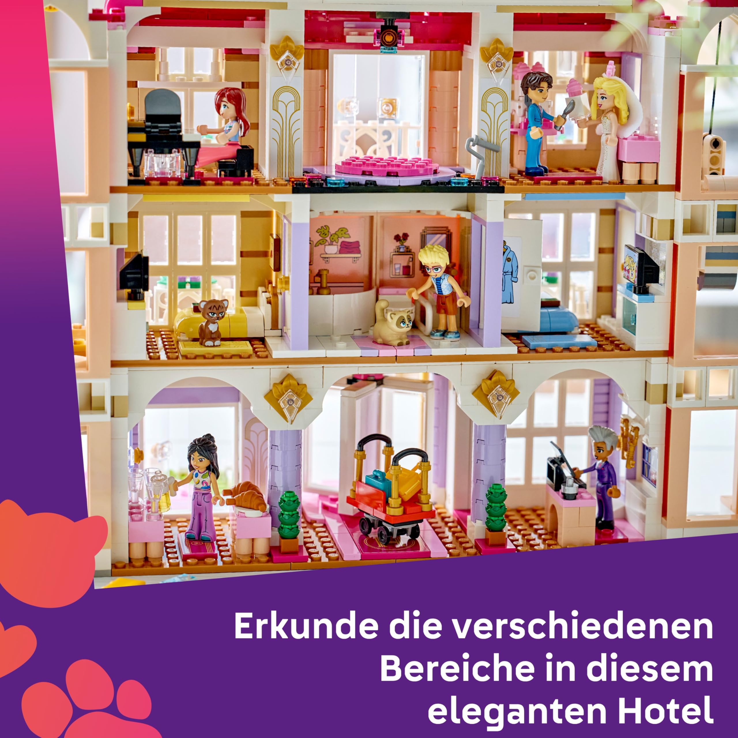 LEGO Friends Das Grandhotel von Heartlake City - Miniatur Modell mit 6 Minifiguren, 2 Tierfiguren & Zubehör - Kinderzimmer Deko - Geschenkidee für Mädchen ab 9 Jahren - 42704