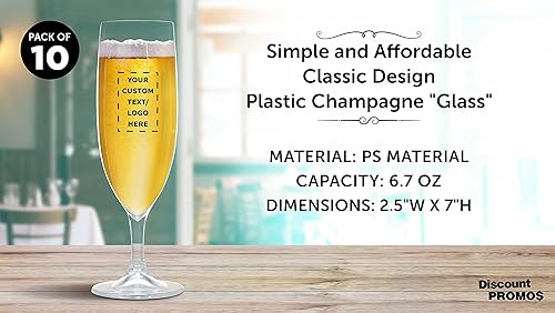 Miniatura 4 de DISCOUNT PROMOS Juego de 10 copas de champán de plástico, 6.7 onzas. Texto personalizable, logotipo, plástico, utensilios de bar, elegante,