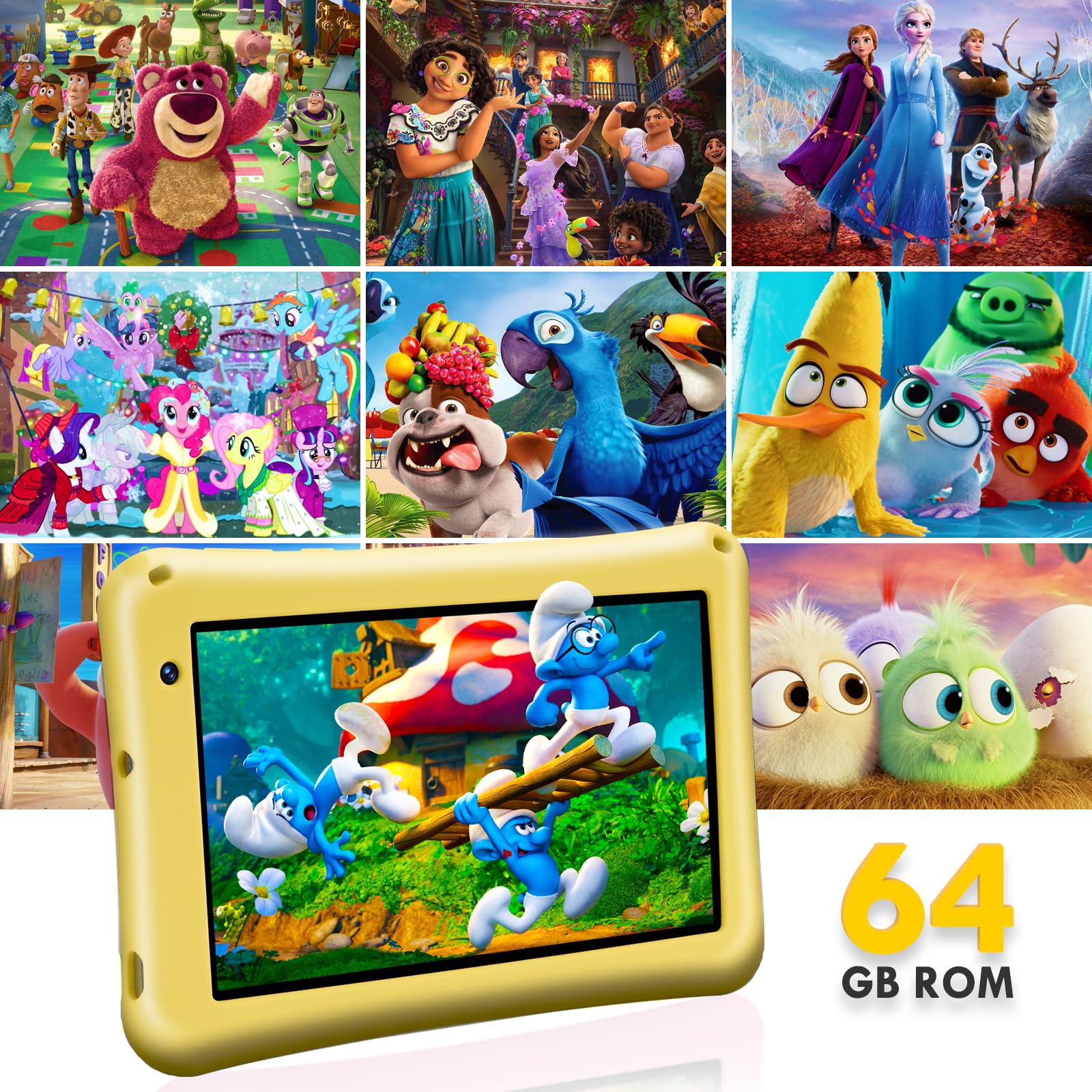BISAIKASOW Tablet Bambini 7pollici, Android 13, Octa-Core, 8GB+64GB (esp. 256GB), 5800mAh Batteria, Doppia Cam. 5MP+8MP, Software Bambini, Controllo Parentale, con Custodia
