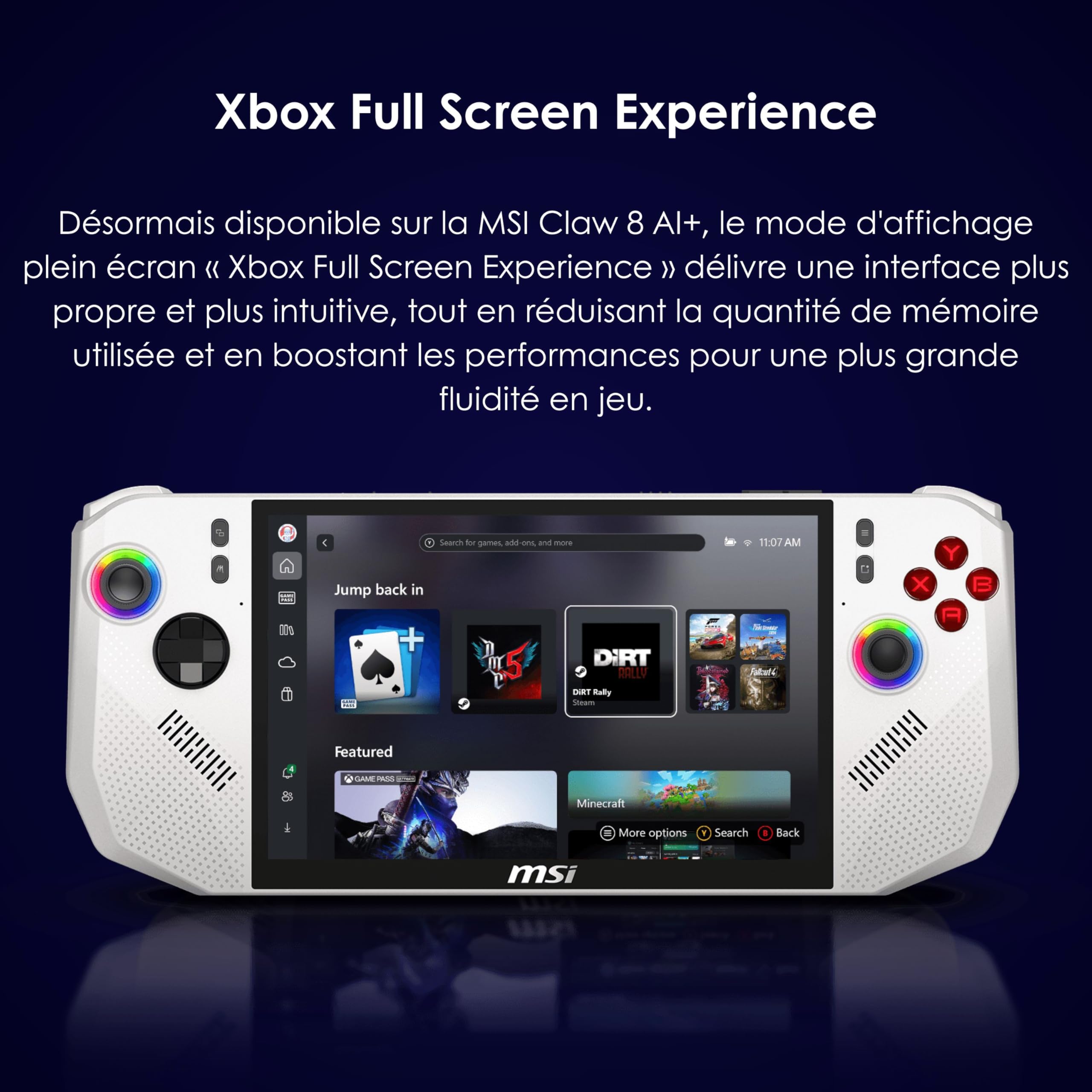 MSI Claw 8 AI+ A2VM Polar Tempest Edition-086FR : Intel Core Ultra 7 258V - 32GB LPDDR5 - SSD 2TB - Intel Arc Graphics - 8" Full HD 120Hz Tactile 500Nits - WiFi 7 - Windows 11 Famille