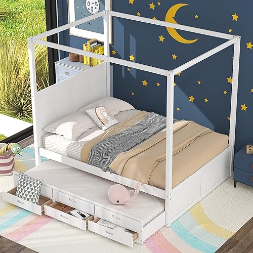 Favfurish Cama de plataforma de casa de tamaño individual con cabecero y estribo, diseño de techo, cama de madera con forma de casa para niños y