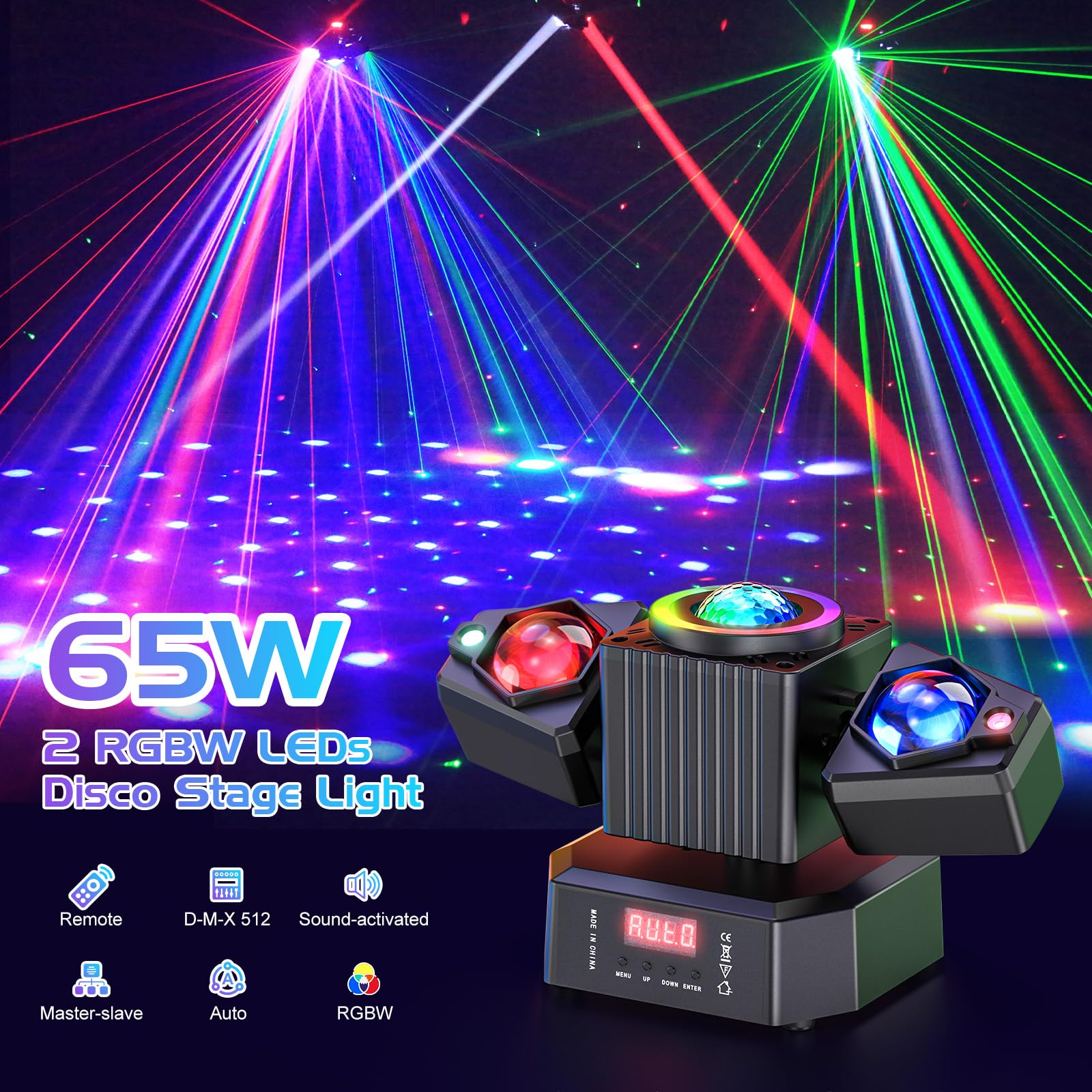Faretto LED RGBW 4 in 1 65W Mini Moving Head con Telecomando DMX512 per Festa Discoteca DJ Bar